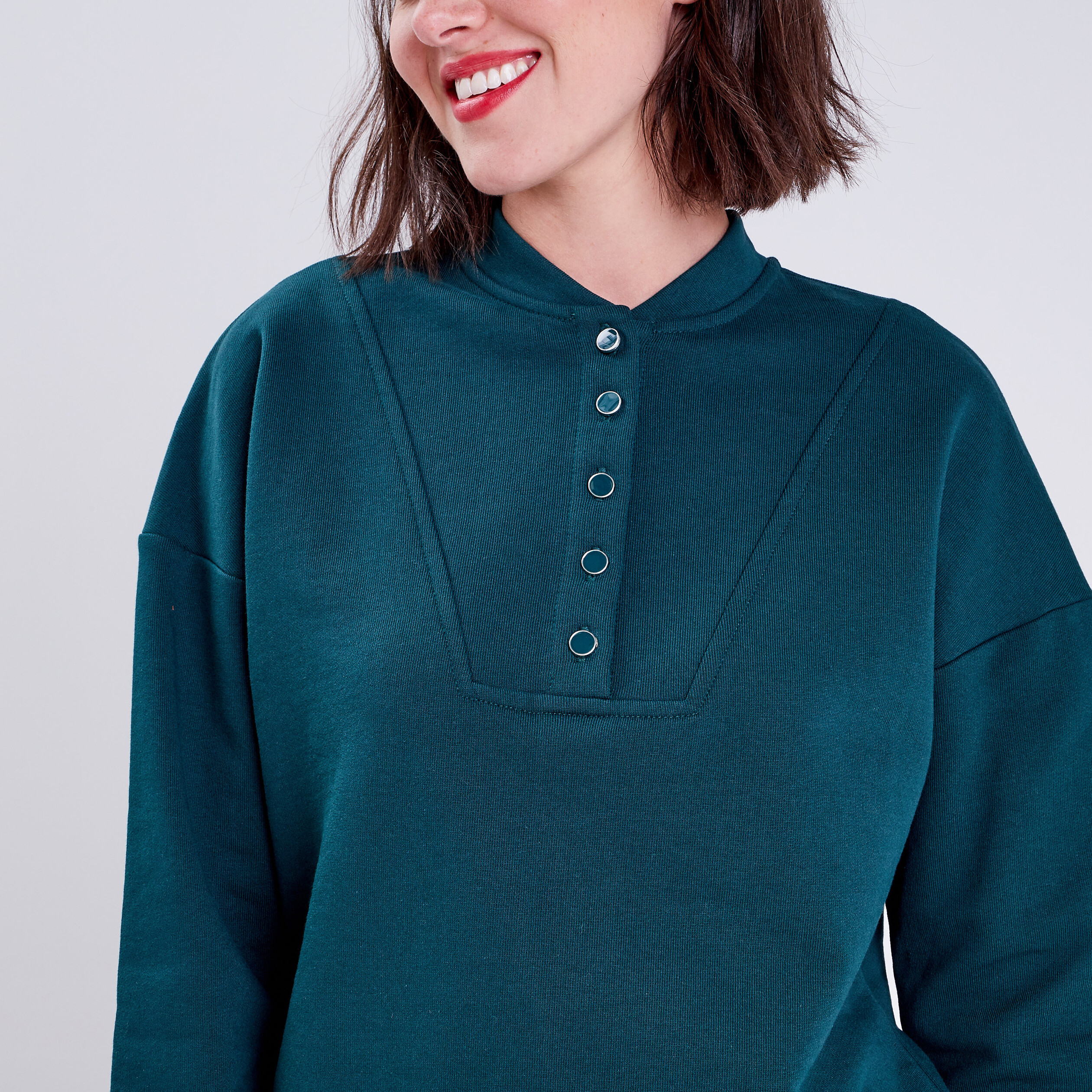 Sweat avec col teddy vert foncé femme