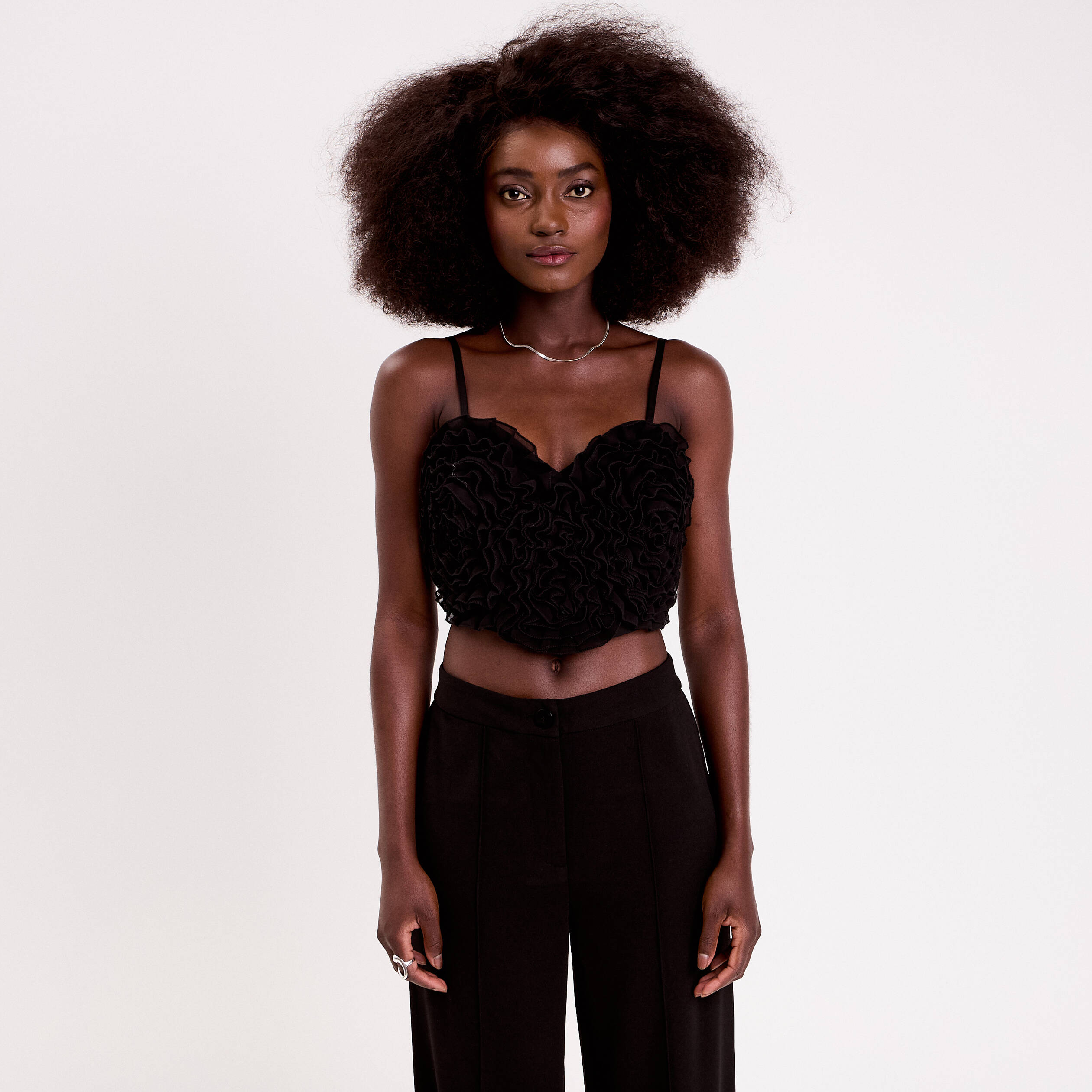 Crop top volants noir femme