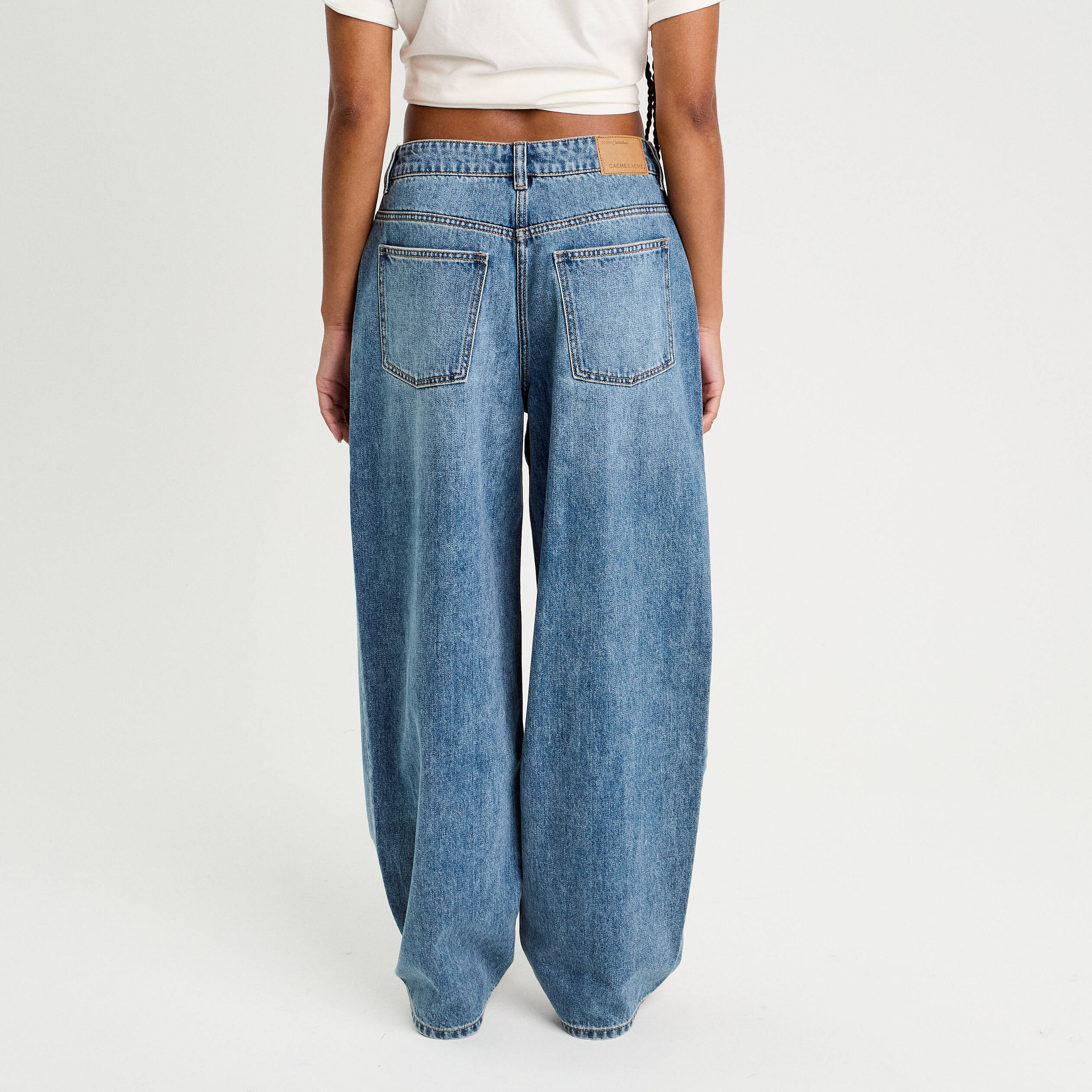 jeans baggy taille haute denim double stone femme Jeans baggy taille haute denim double stone femme