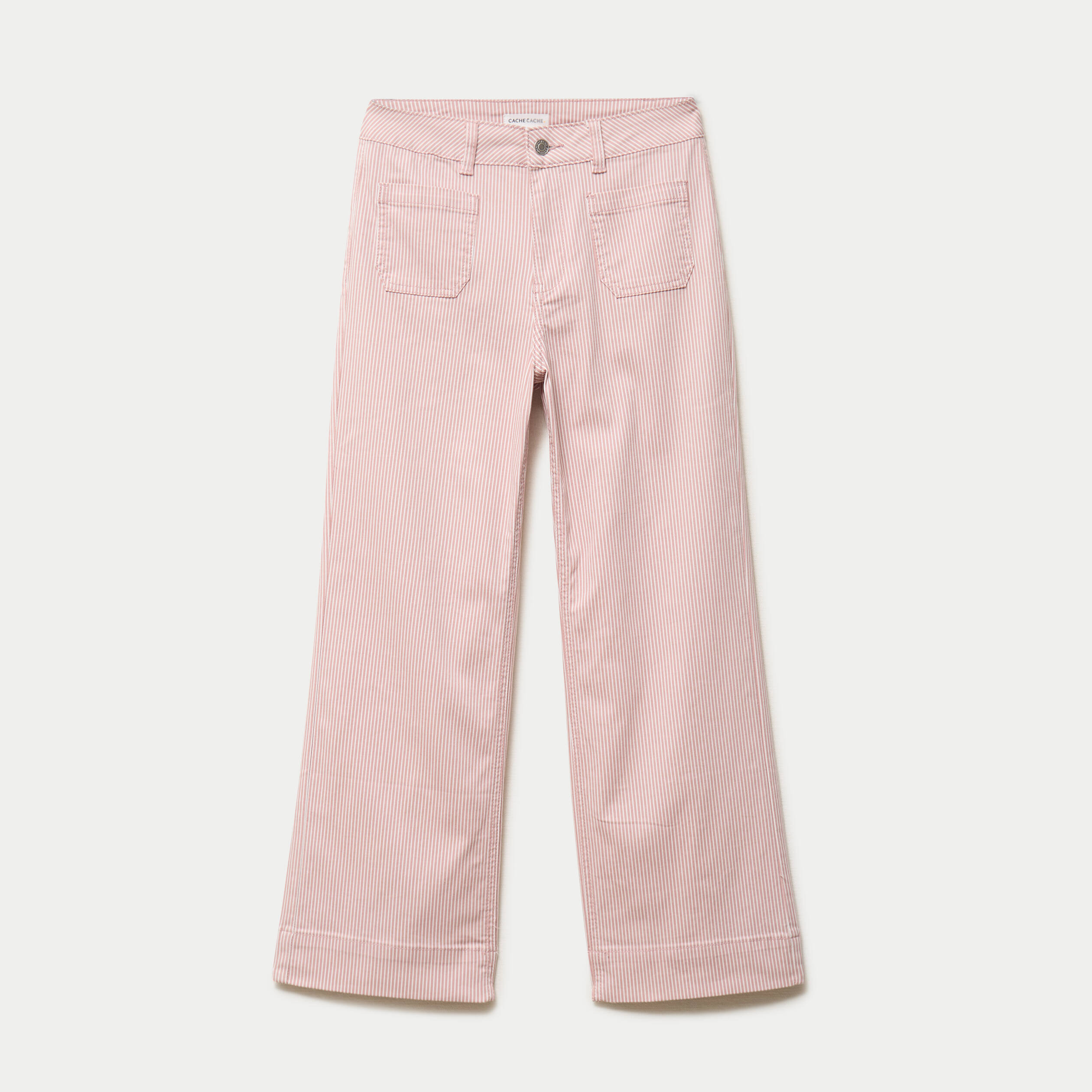 Pantalon large cropped taille haute rose nude femme