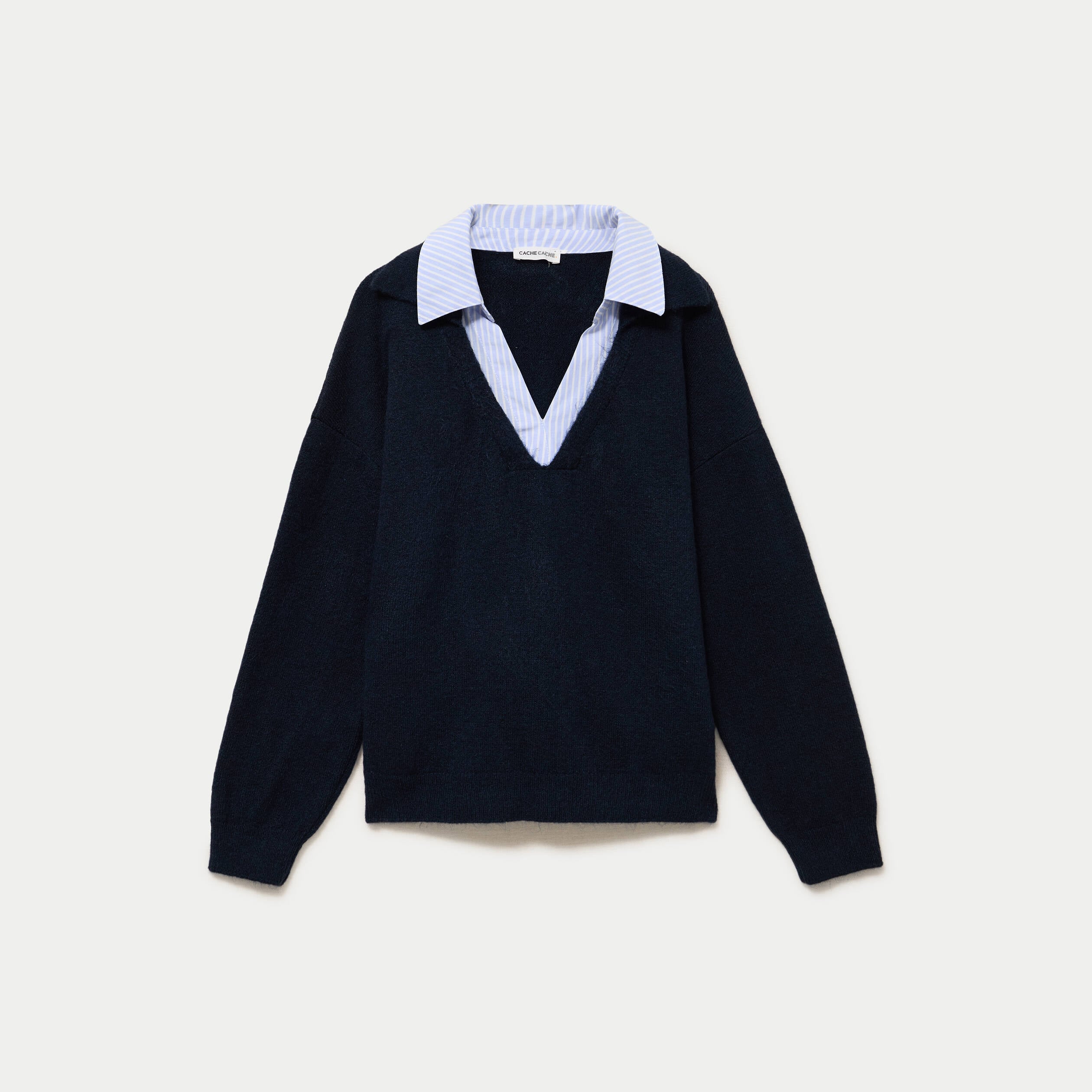 Pull effet 2-en-1 bleu marine femme