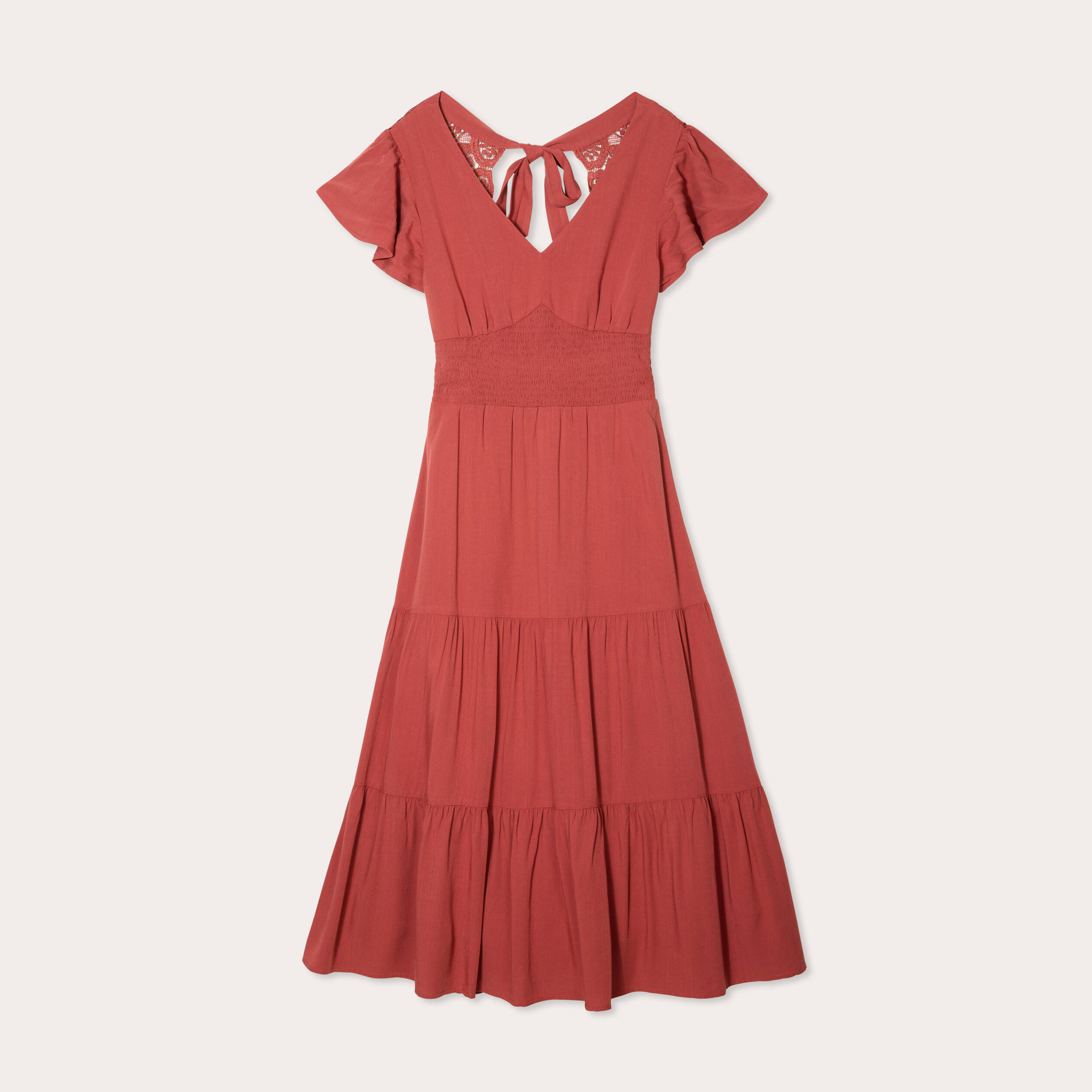 robe longue evasee col en v vieux rose femme Robe longue évasée col en V vieux rose femme