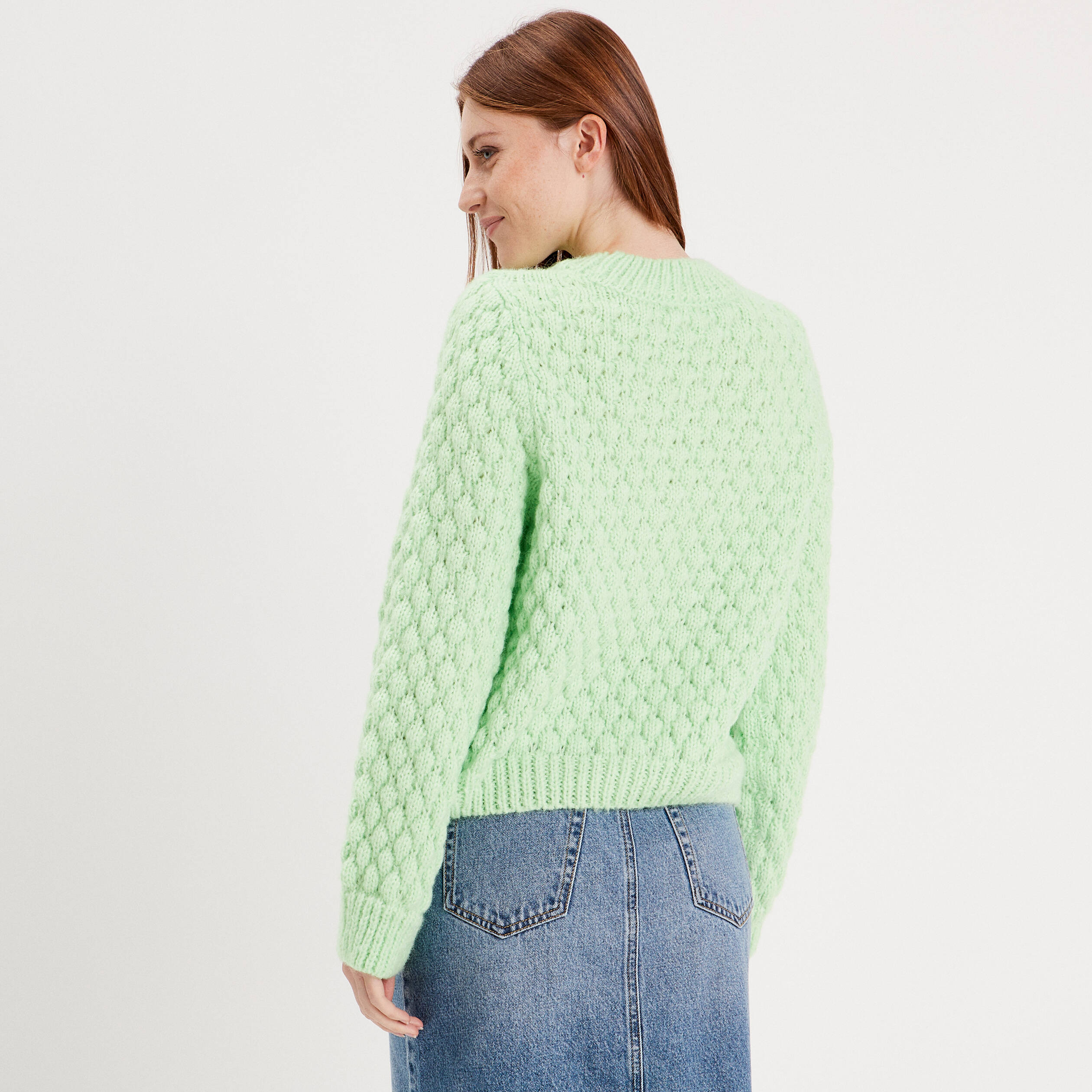 Pull oversize col montant vert fluo femme | Vibs
