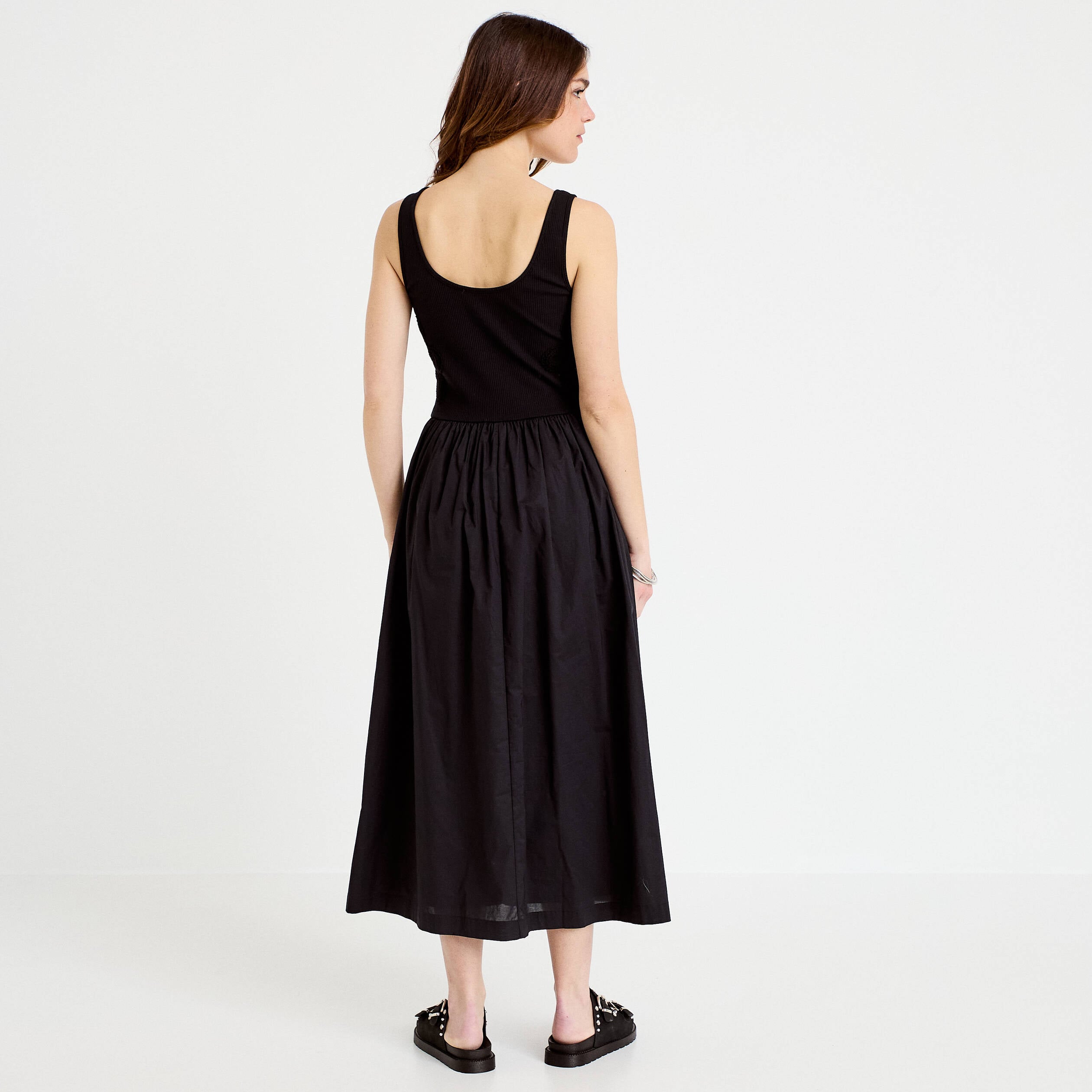 Robe longue &eacute;vas&eacute;e bi-mati&egrave;re noir femme