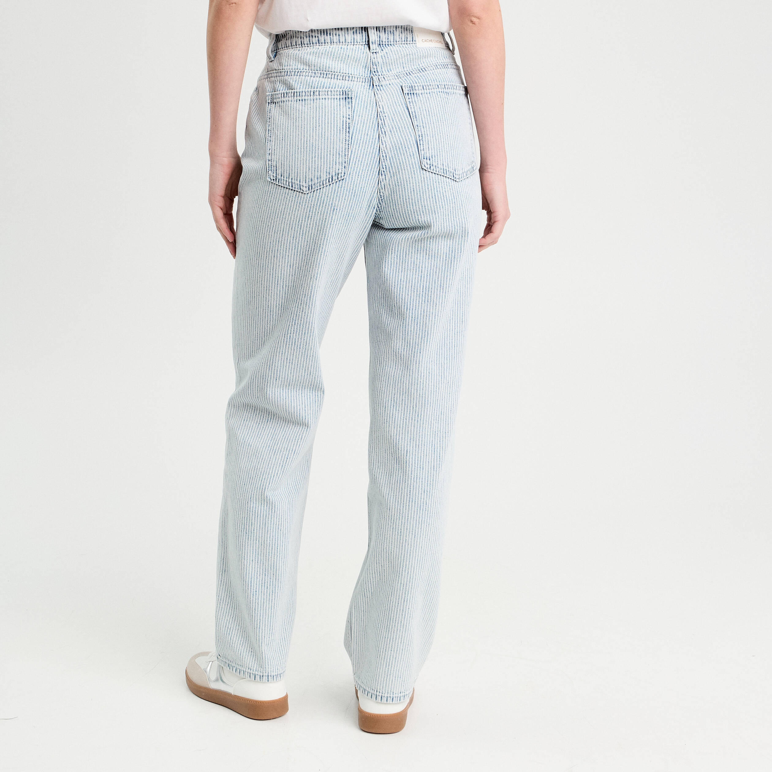 Jean droit taille haute bleu gris femme