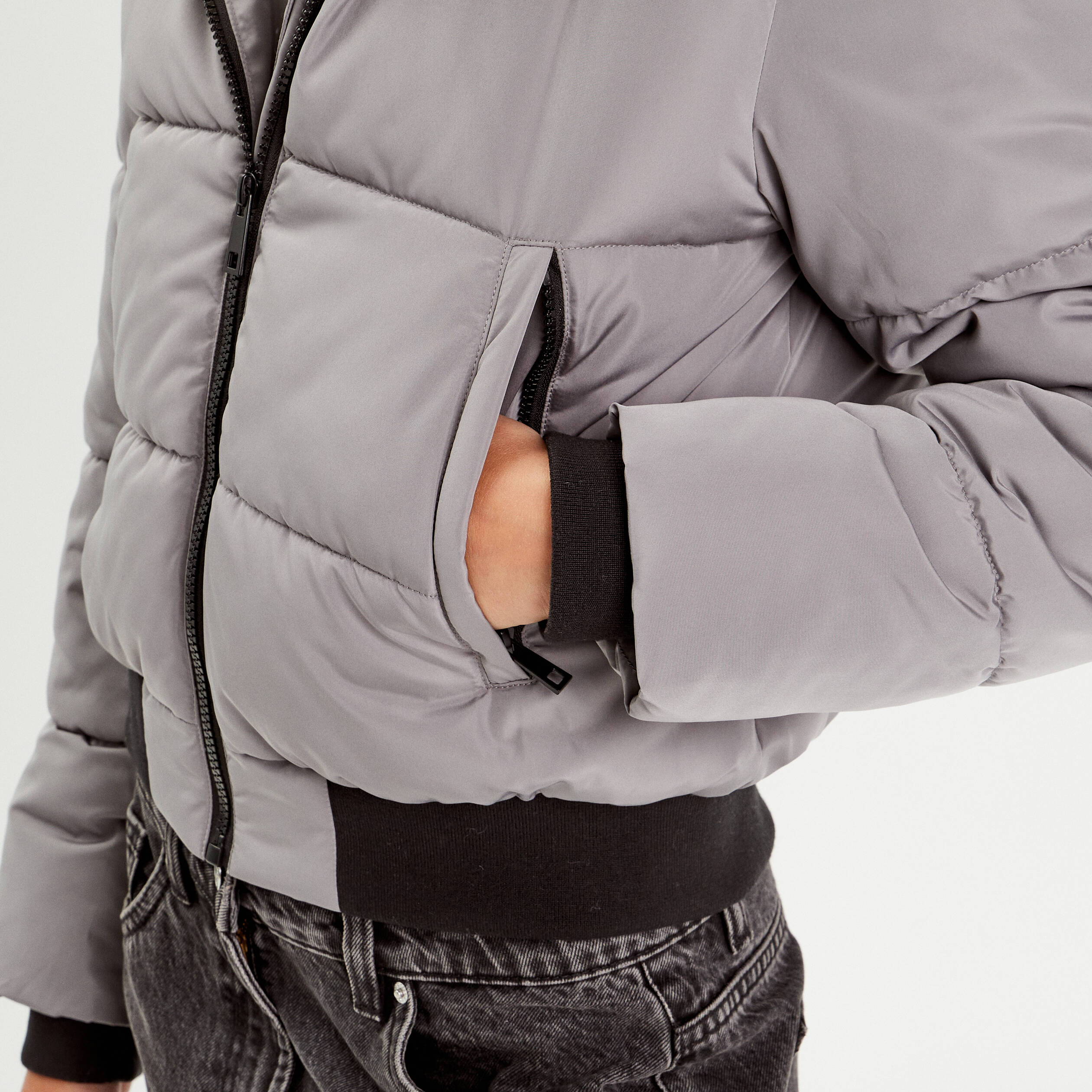 Doudoune à capuche fausse fourrure gris clair femme Vibs