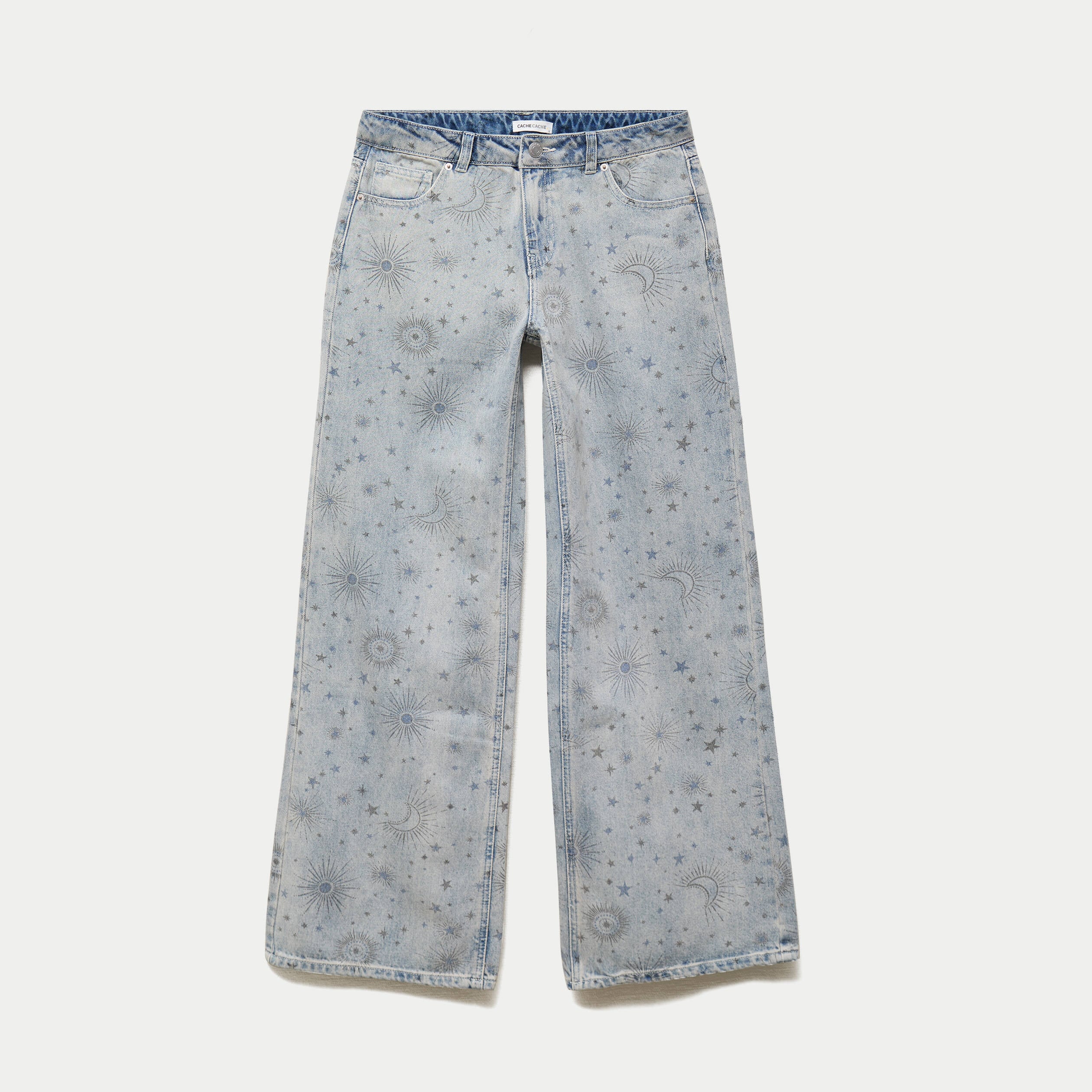 Jean wide leg taille basse bleu femme