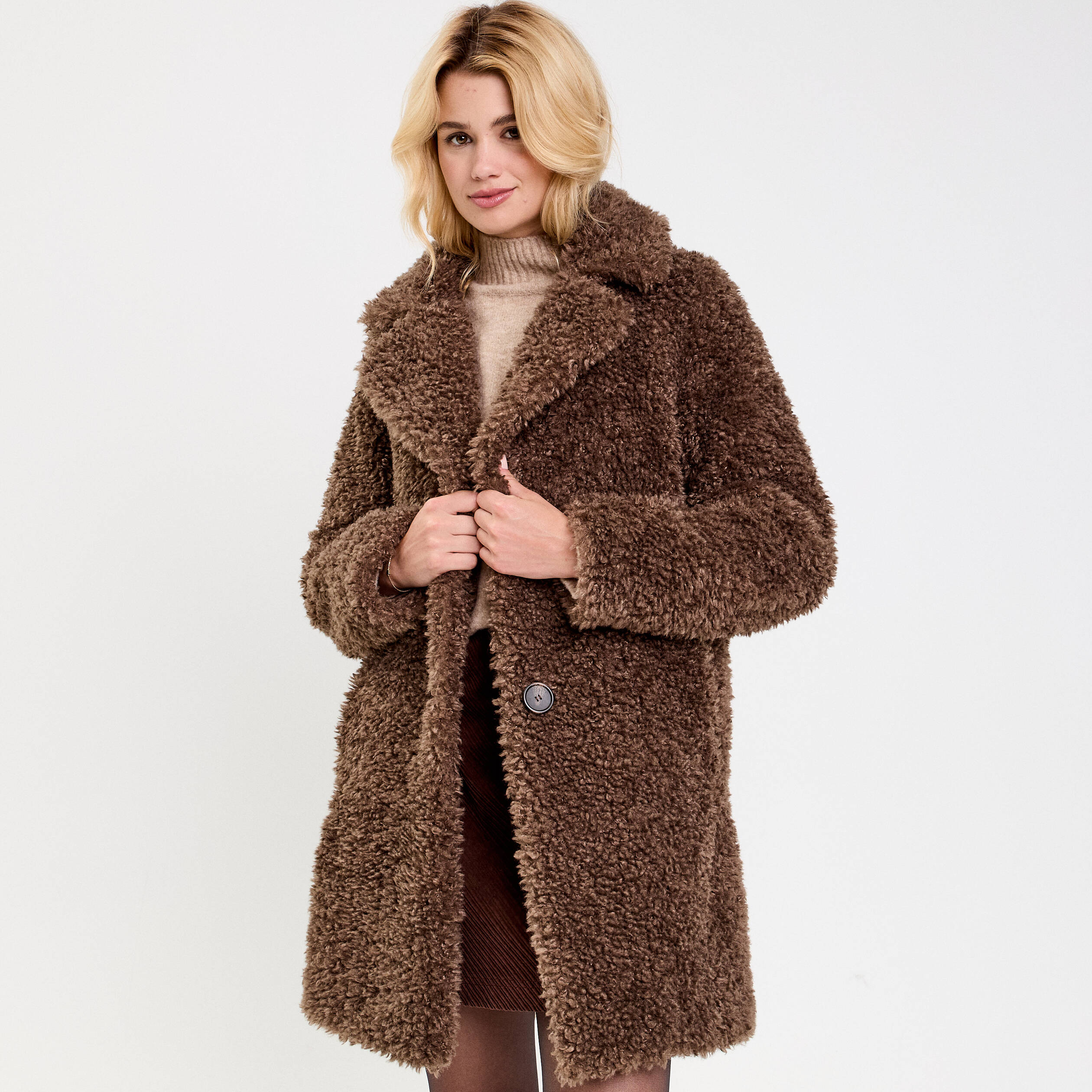 Manteau fausse fourrure marron femme