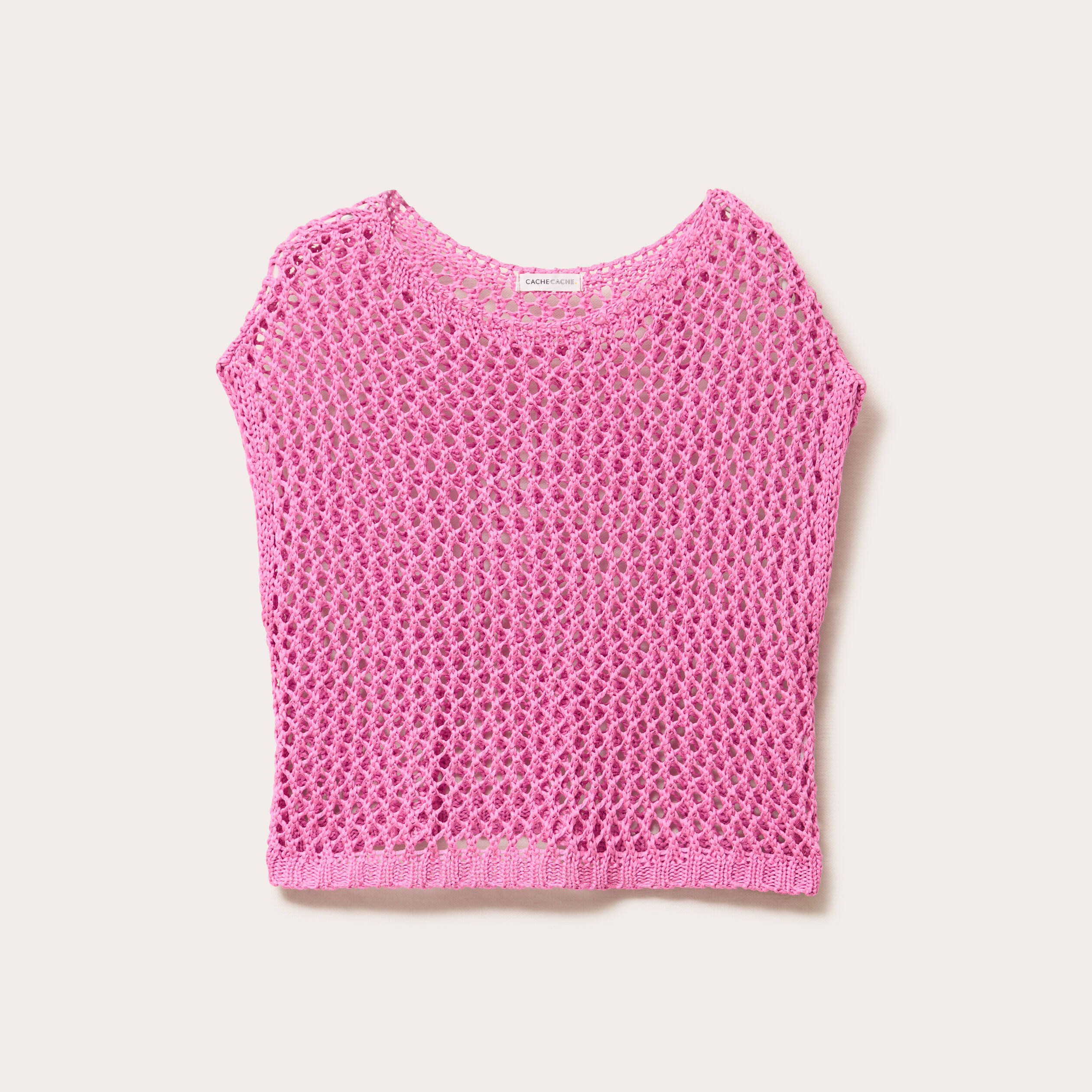 debardeur ajoure aspect dentelle rose femme Débardeur ajouré aspect dentelle rose femme