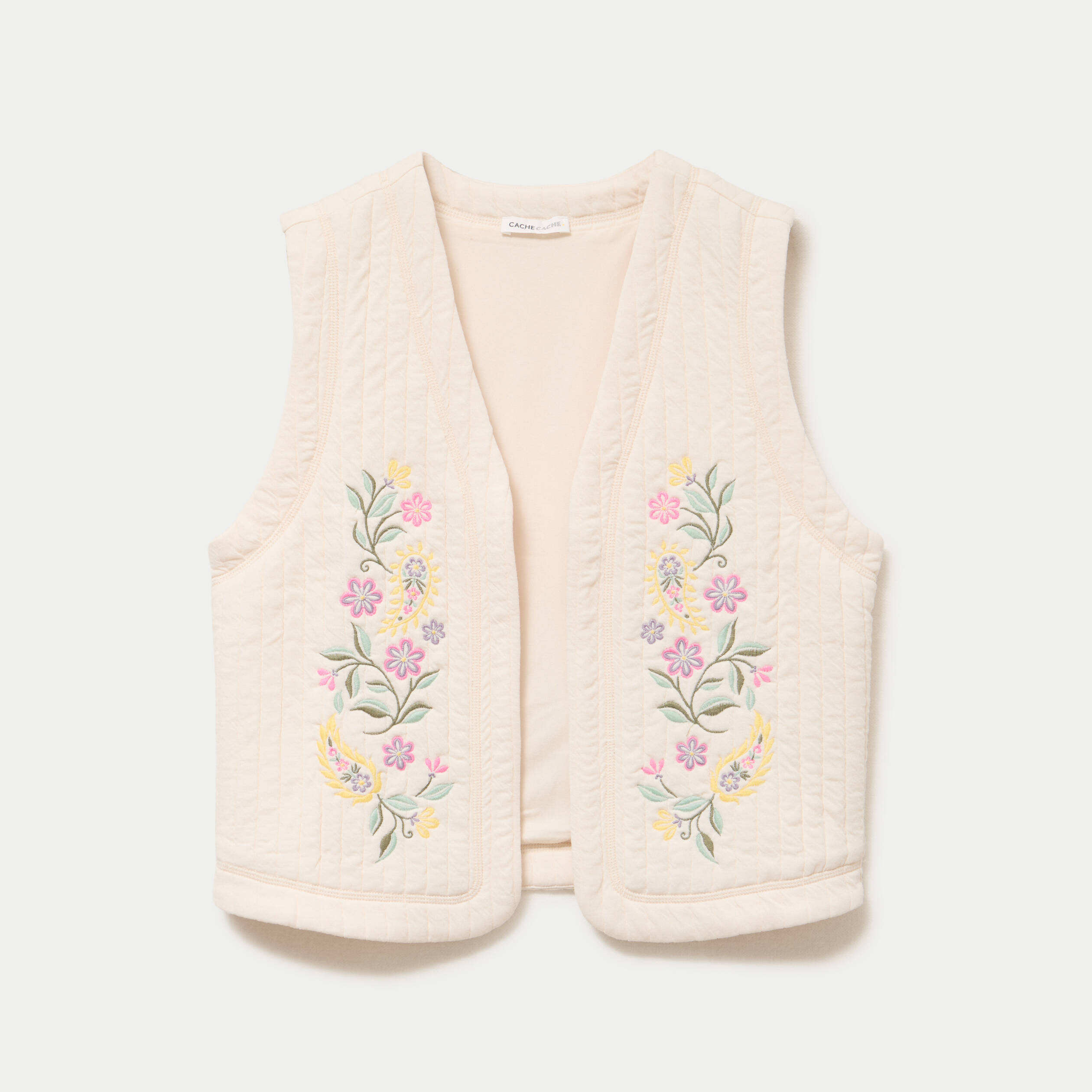 Gilet droit sans manches col rond ecru femme