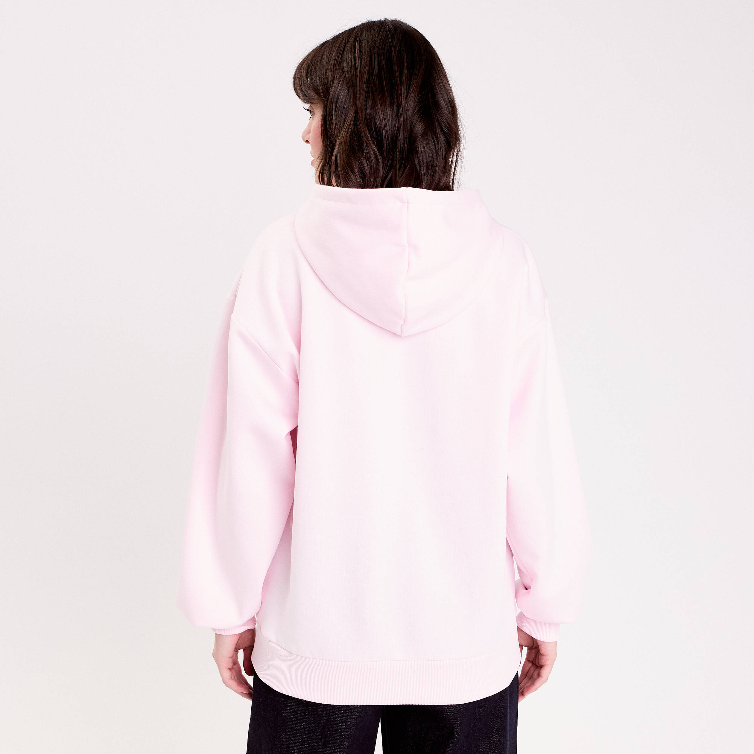 Sweat oversize &agrave; capuche manches longues rose clair femme