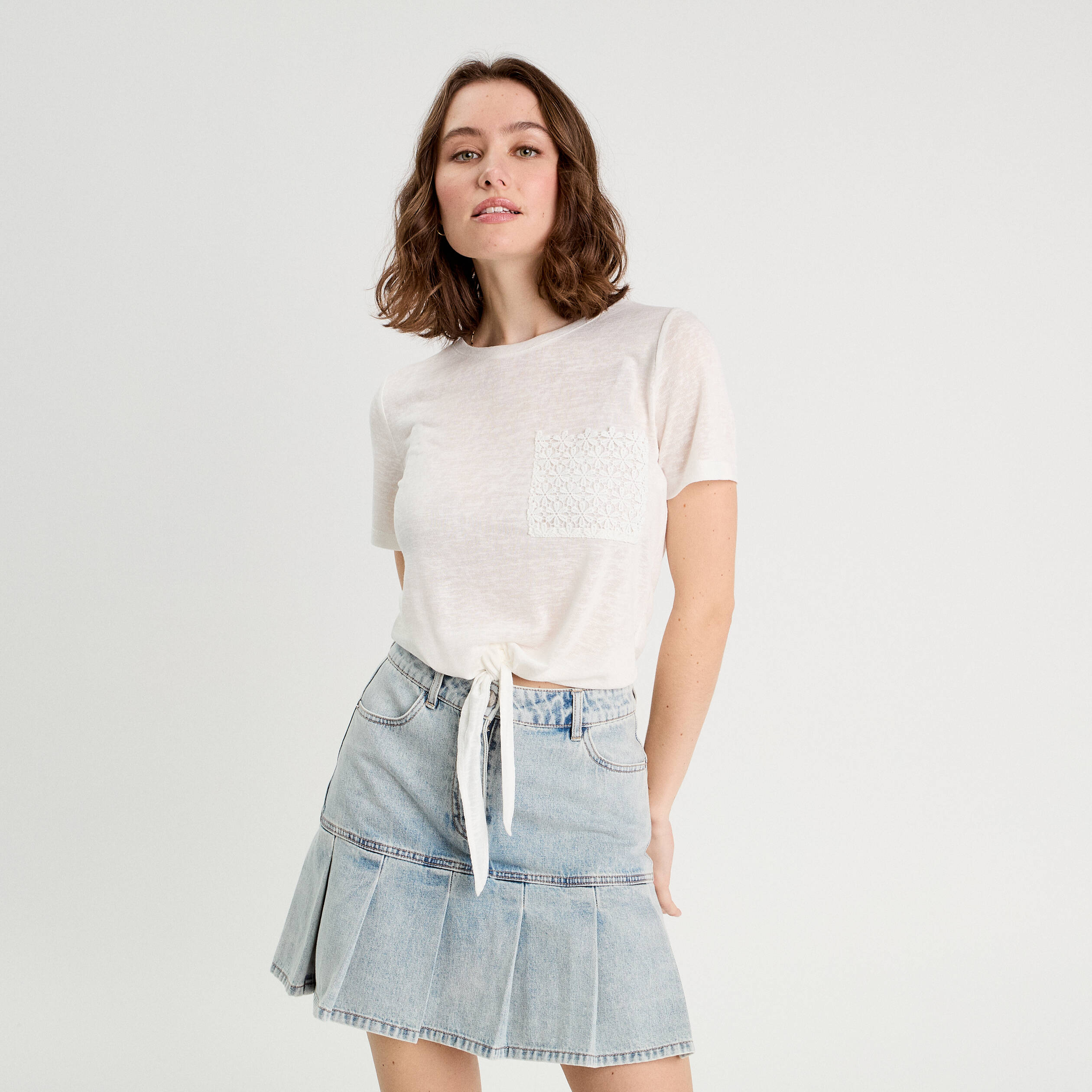 t shirt detail noeud ecru femme T-shirt détail noeud ecru femme