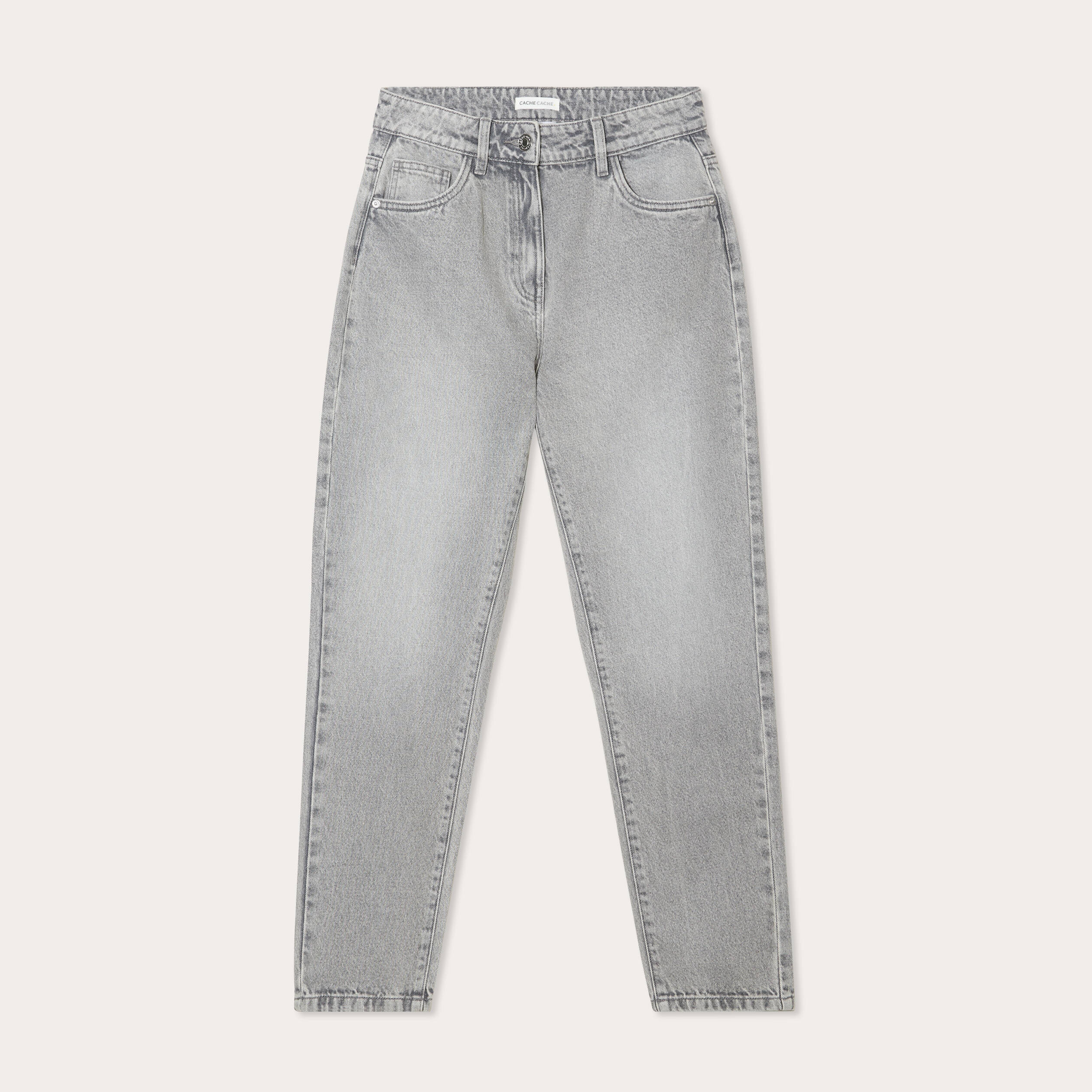 jeans mom taille haute denim gris femme Jeans mom taille haute denim gris femme