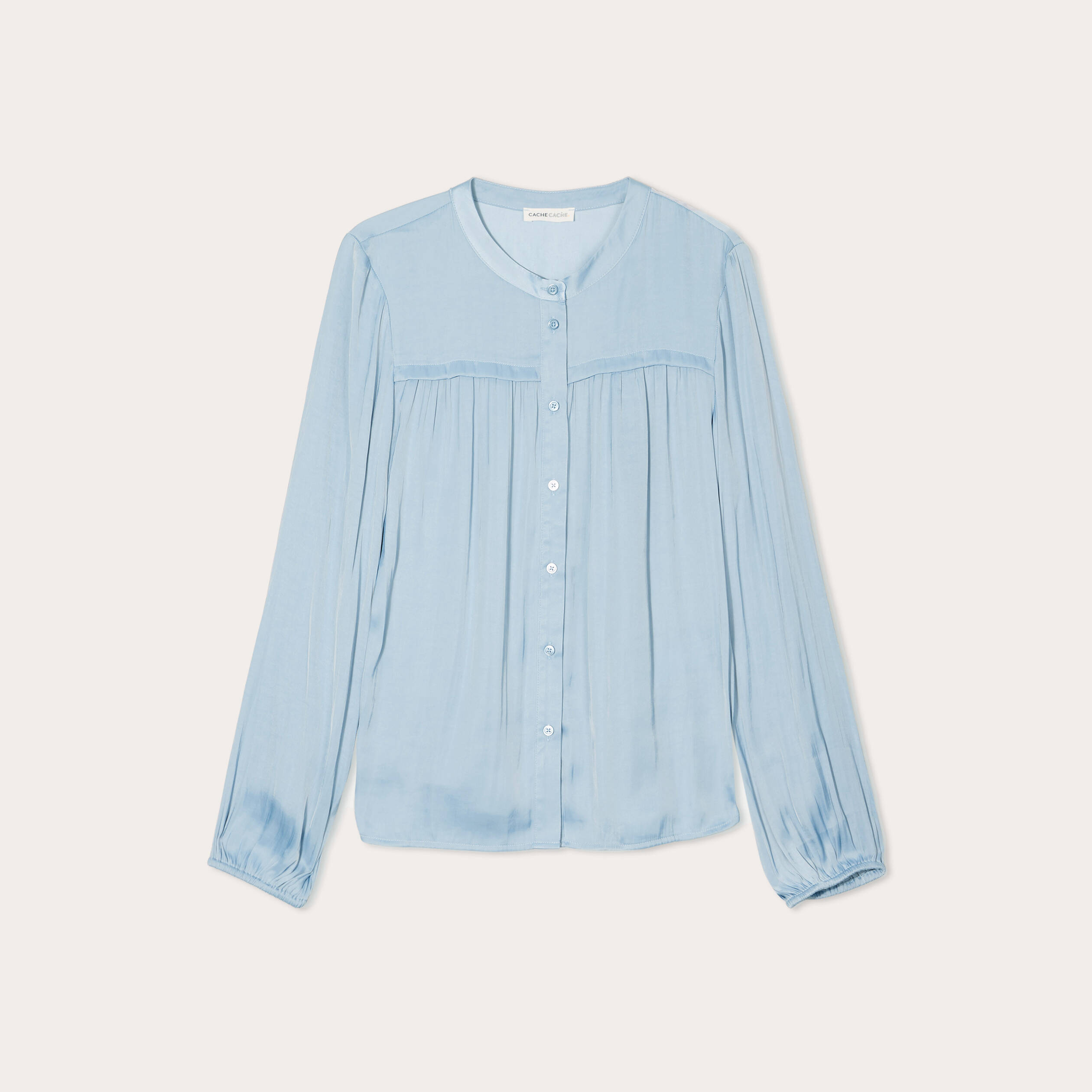Blouse manches longues satin bleu clair femme