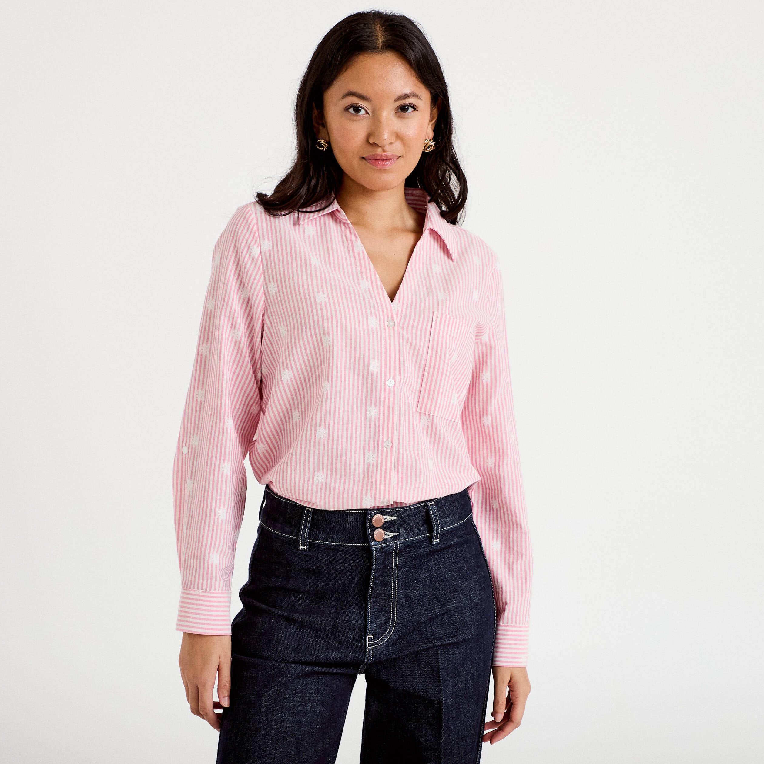 Chemise droite manches longues rouge femme
