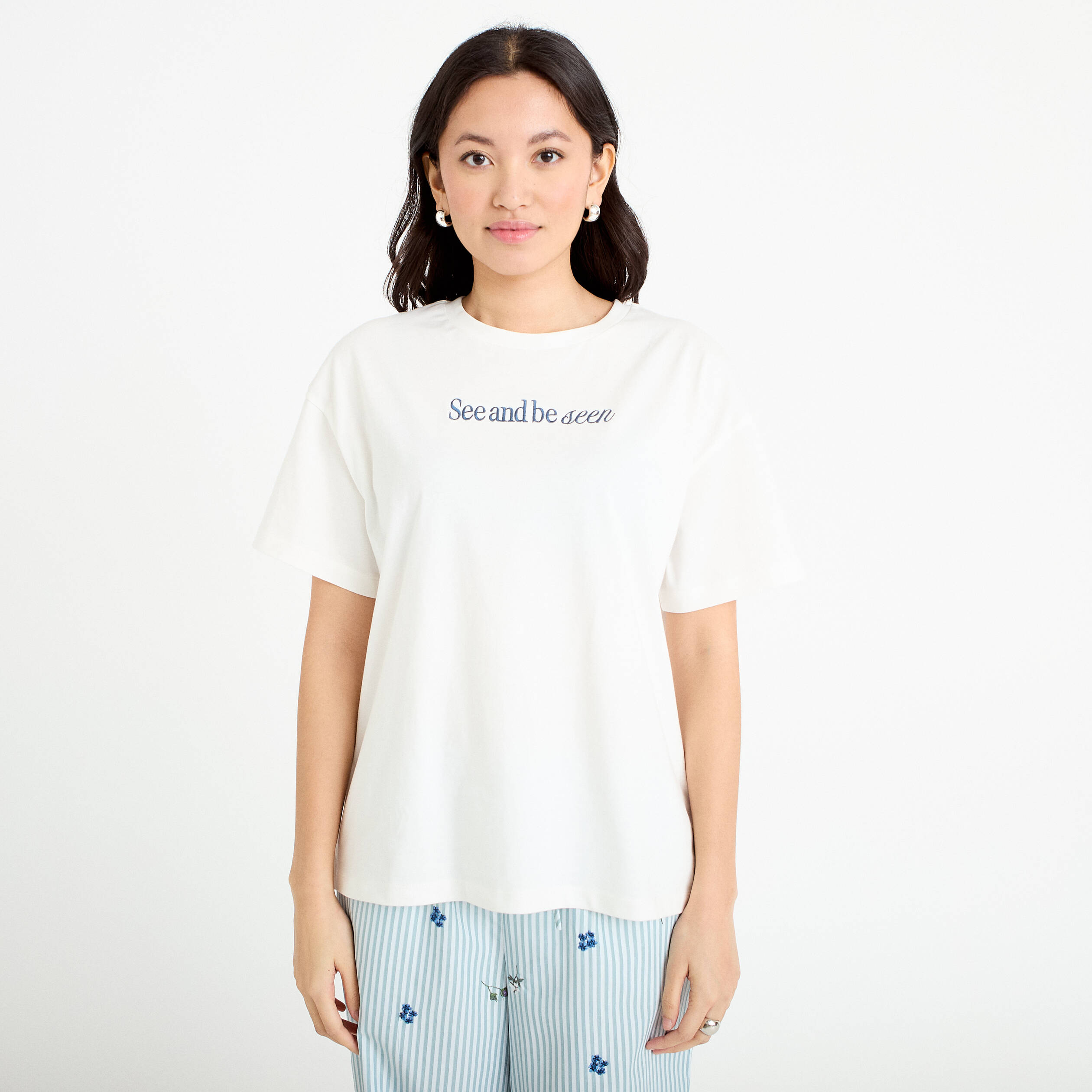 T-shirt oversize brod&eacute; Bridgerton ecru femme