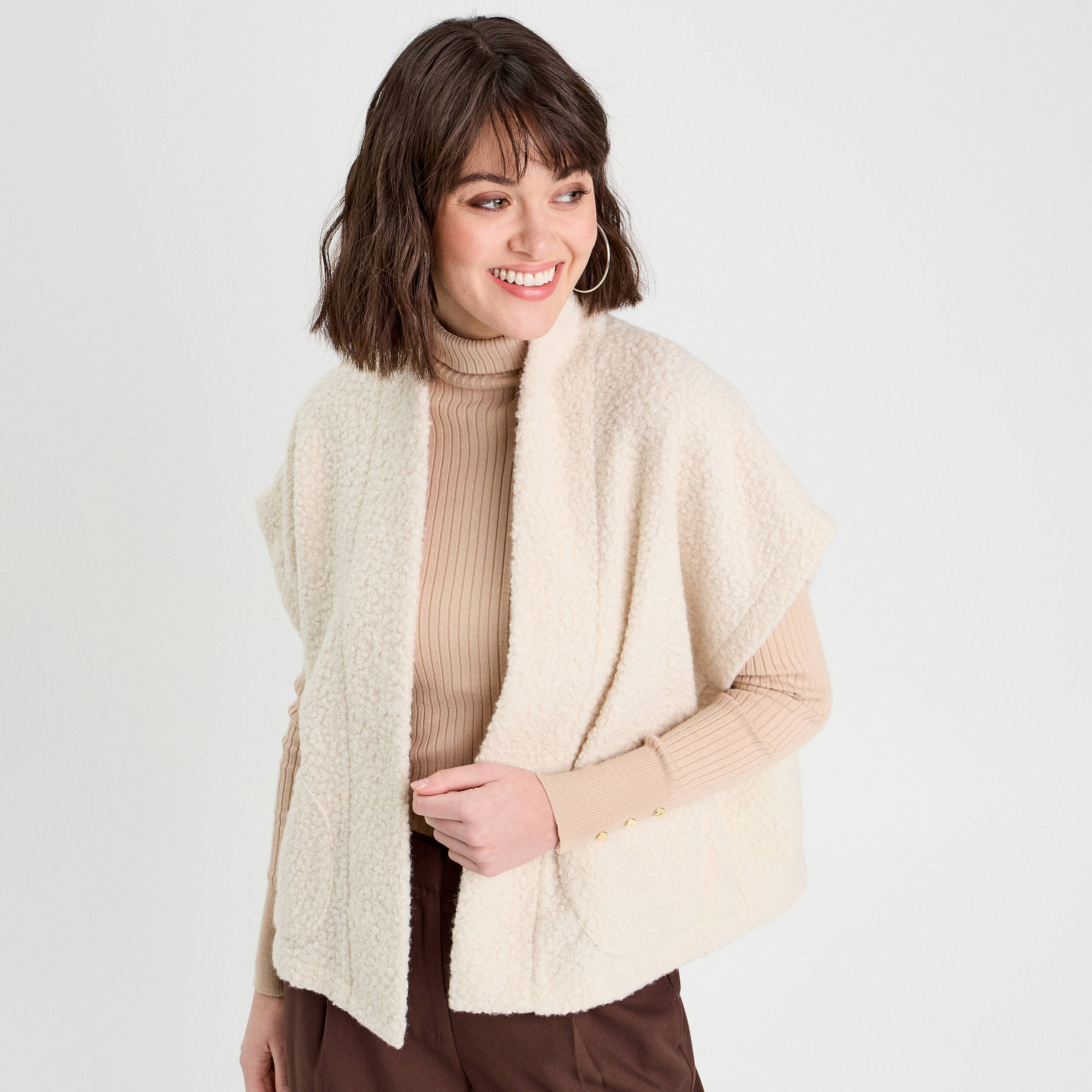 Gilet polaire manches courtes ecru femme Vibs