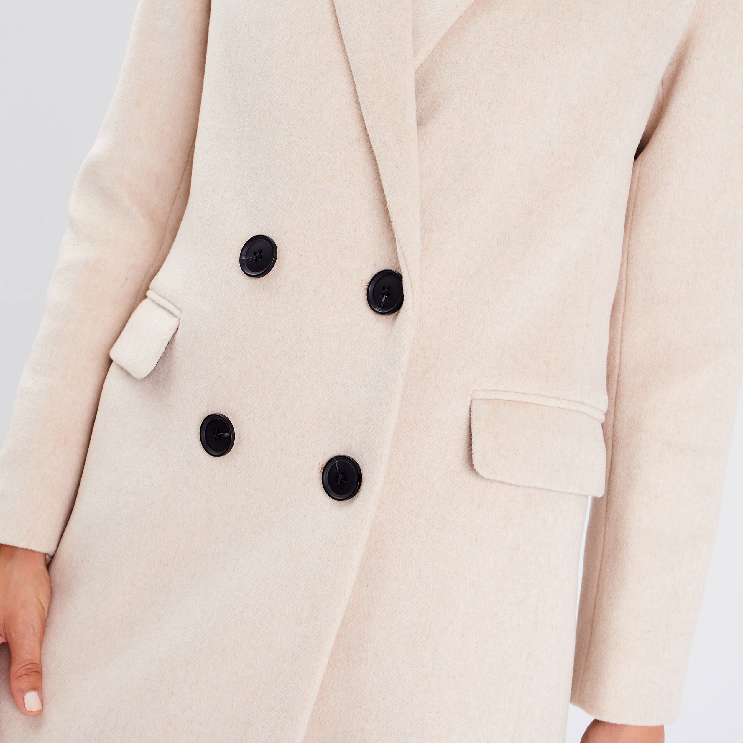 Manteau droit boutonné beige femme