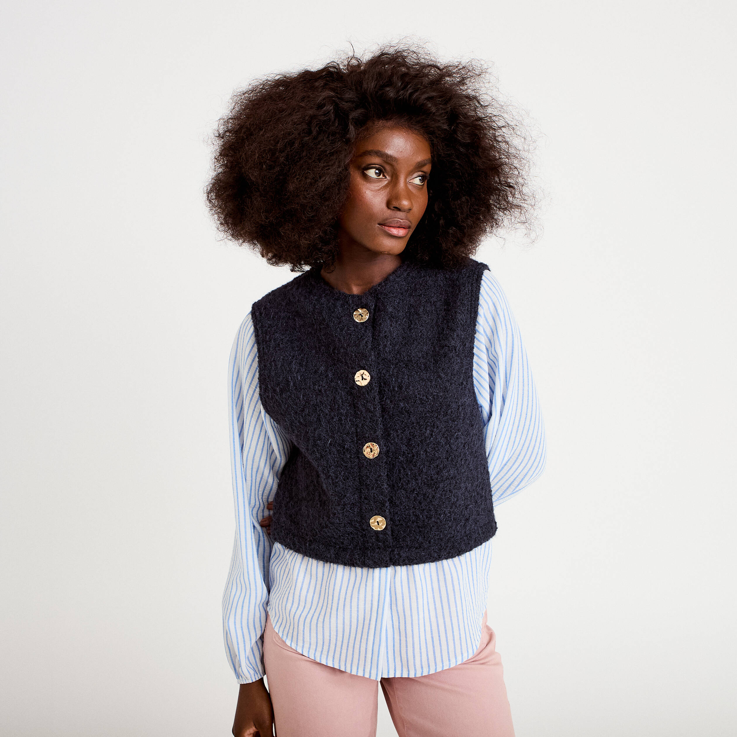 Pull chemise 2-en-1 bleu marine femme