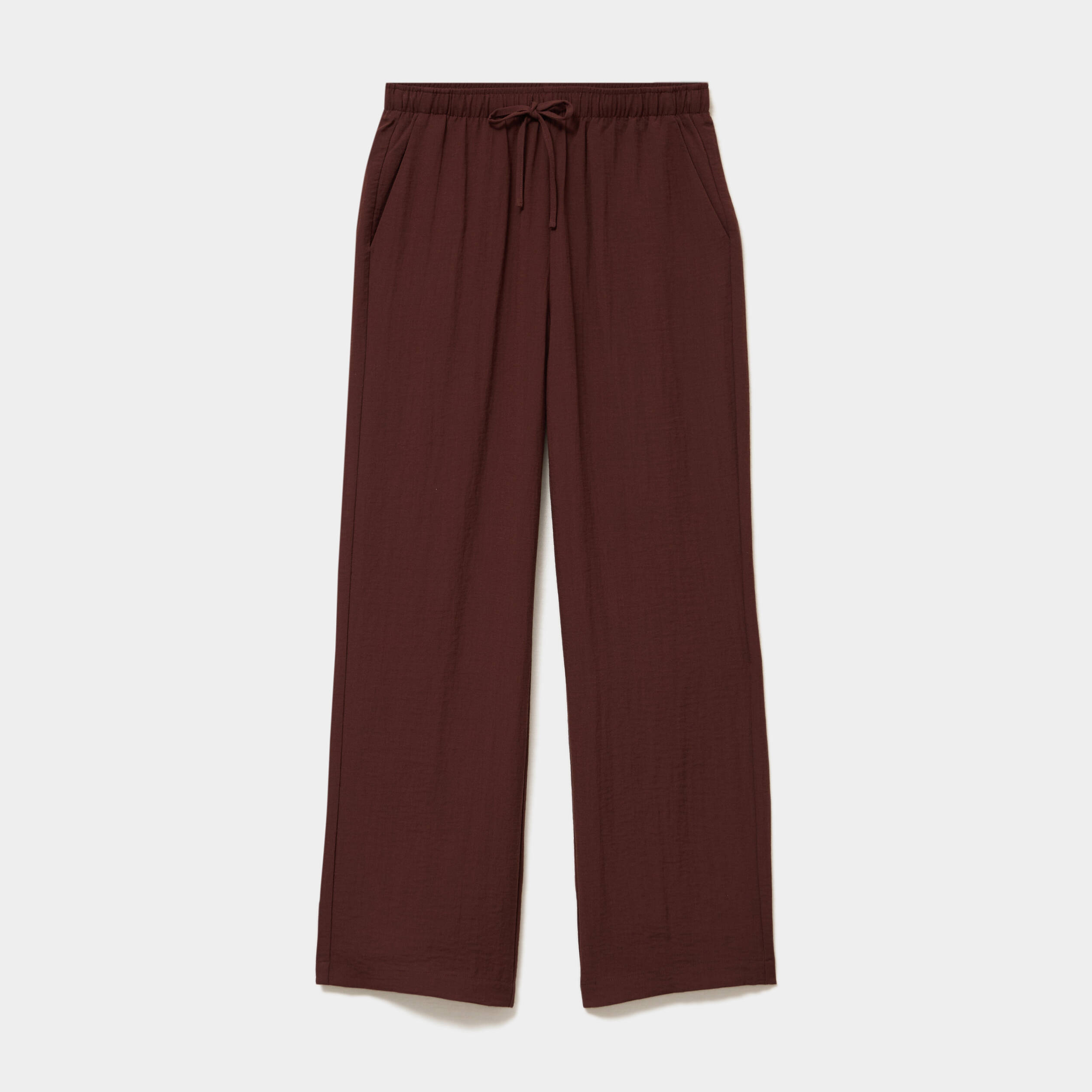 Pantalon large taille haute en cr&ecirc;pe marron femme