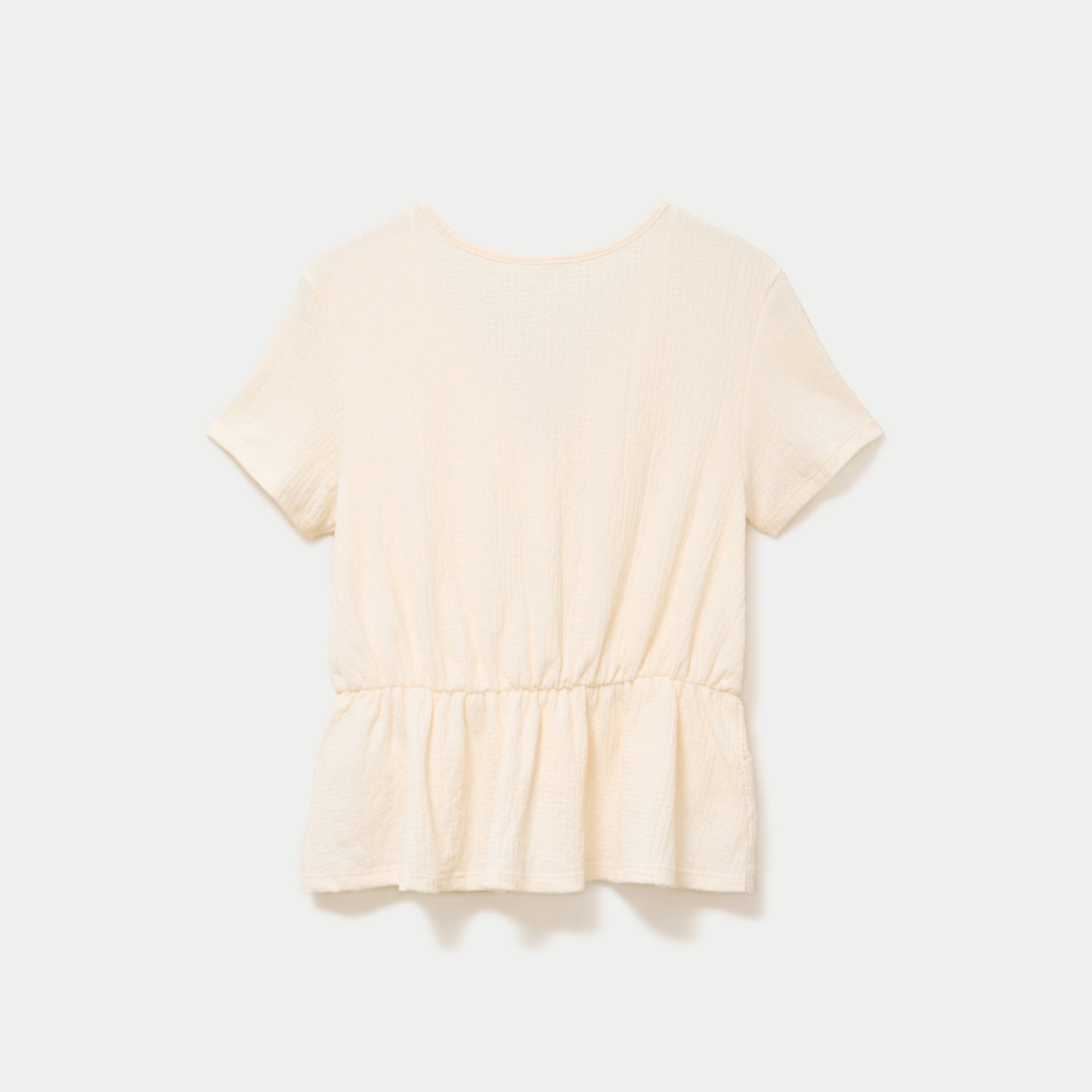 Blouse droite col v manches courtes ecru femme