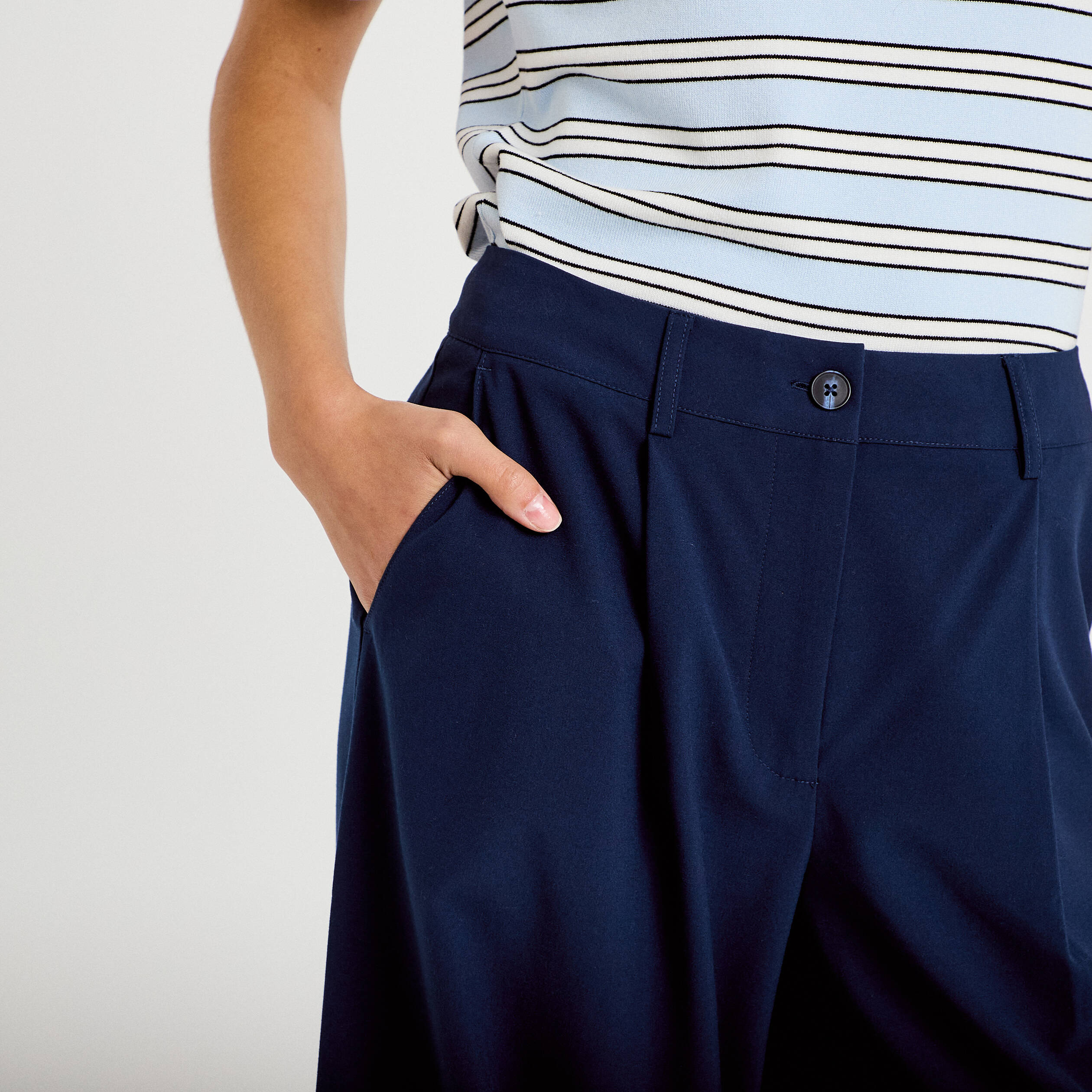 Pantalon barrel taille standard bleu marine femme