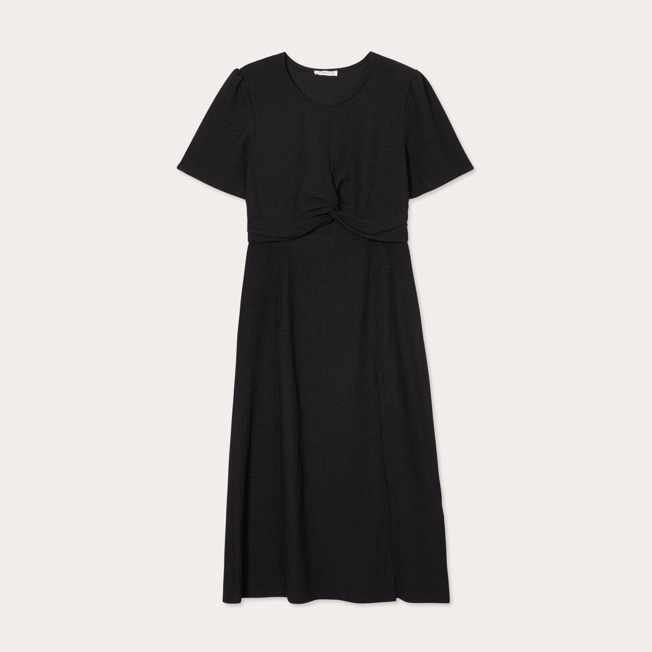 robe midi ajustee col rond noir femme Robe midi ajustée col rond noir femme