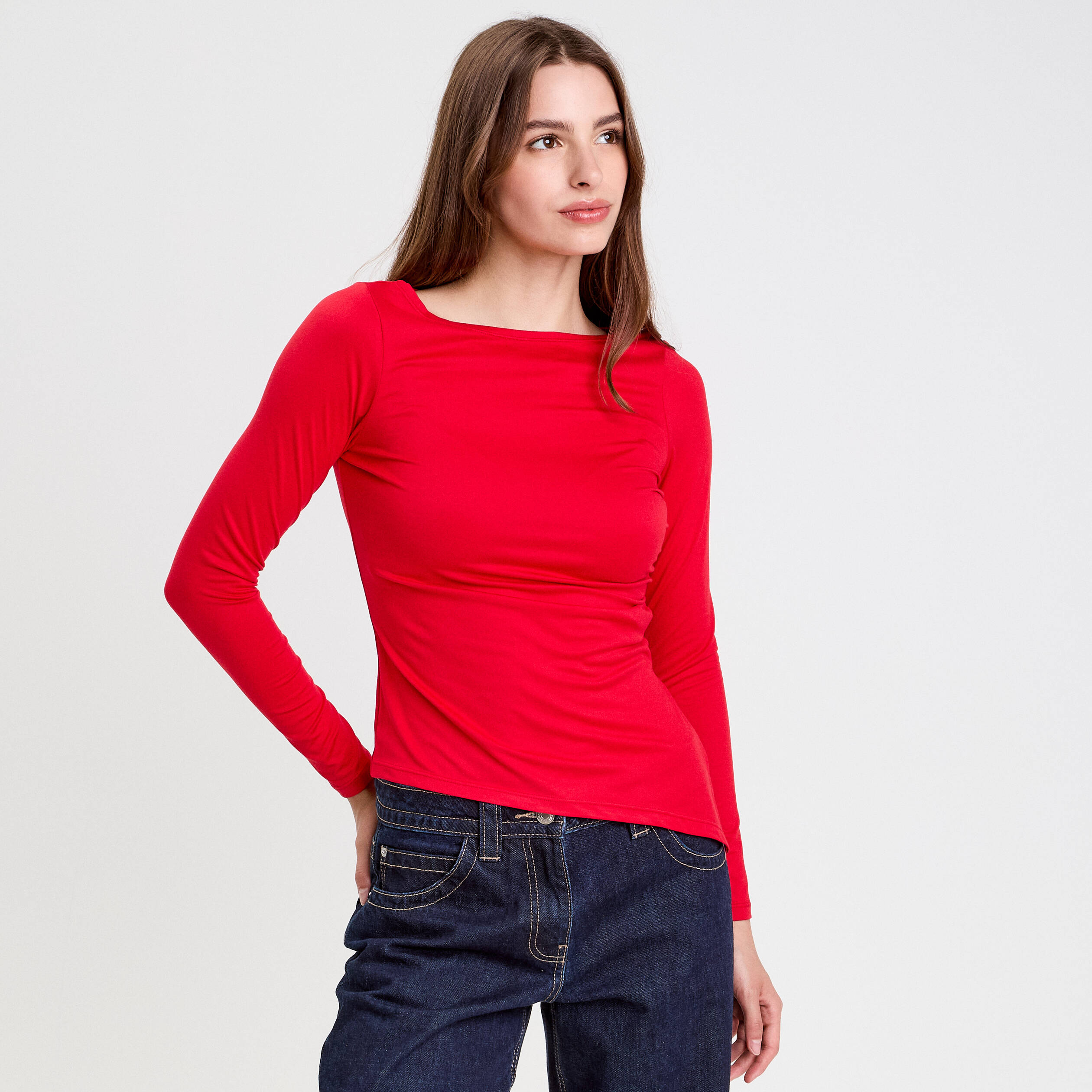 Top cintré manches longues rouge femme Vibs