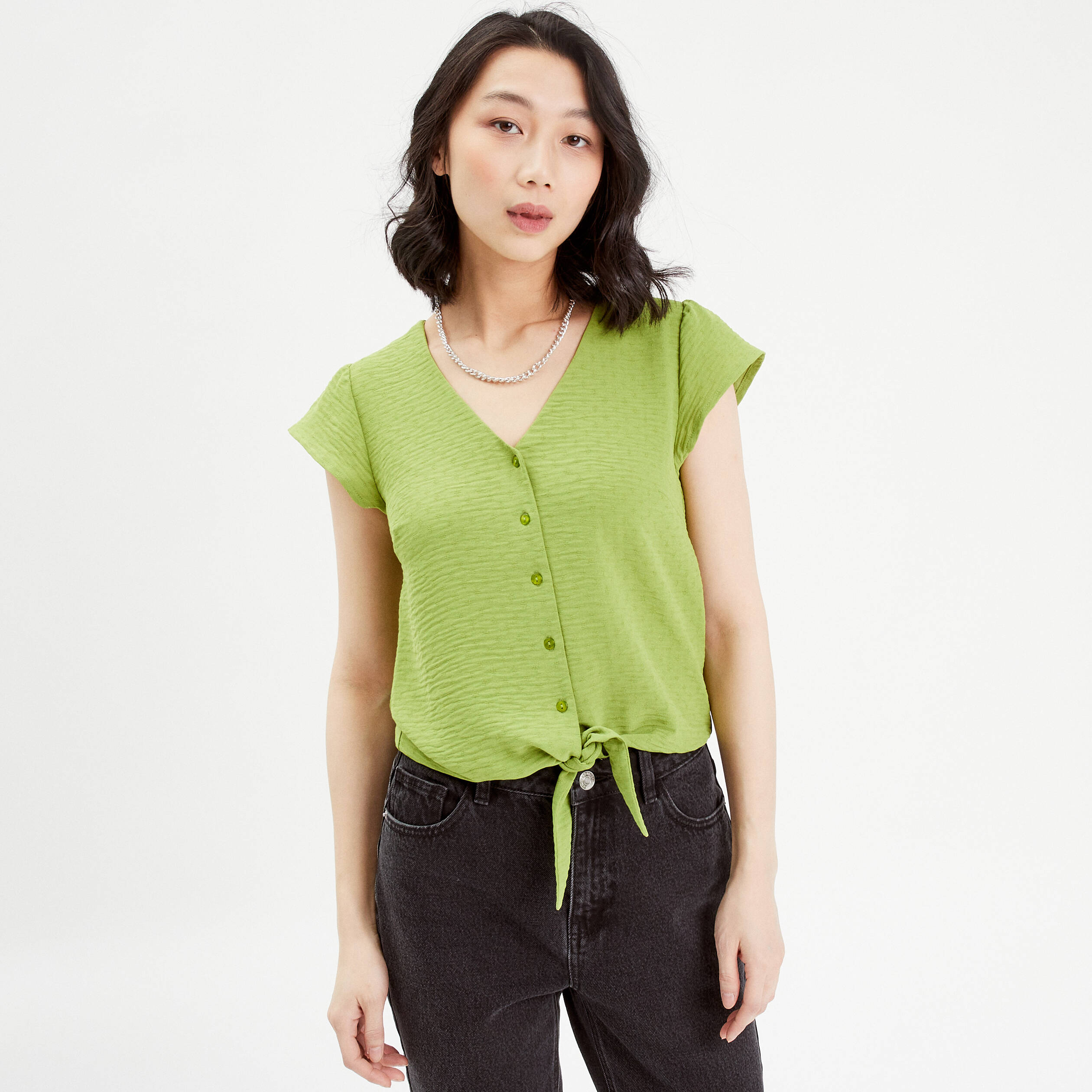 Blouse manches courtes vert anis femme