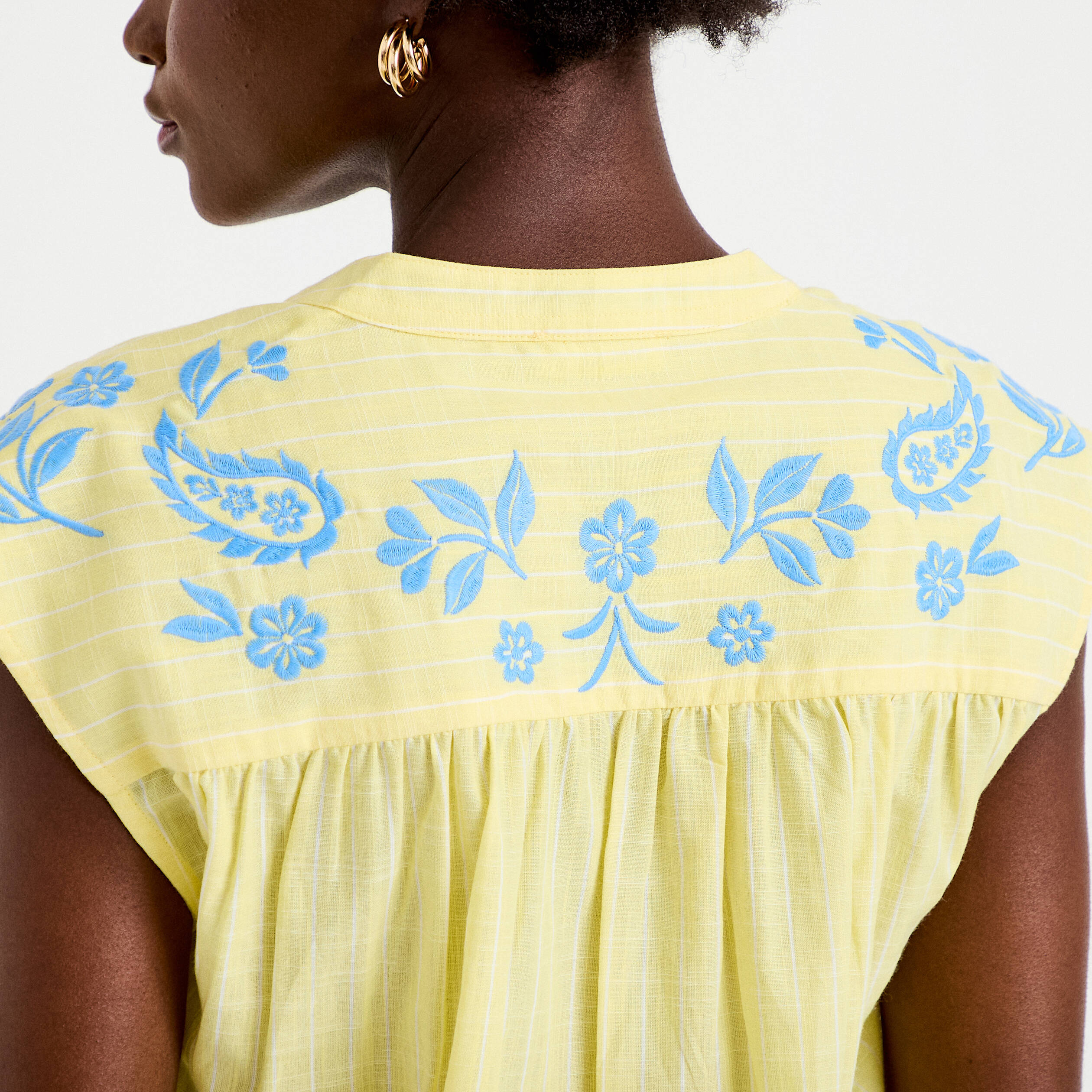 Blouse droite sans manches col v jaune pastel femme