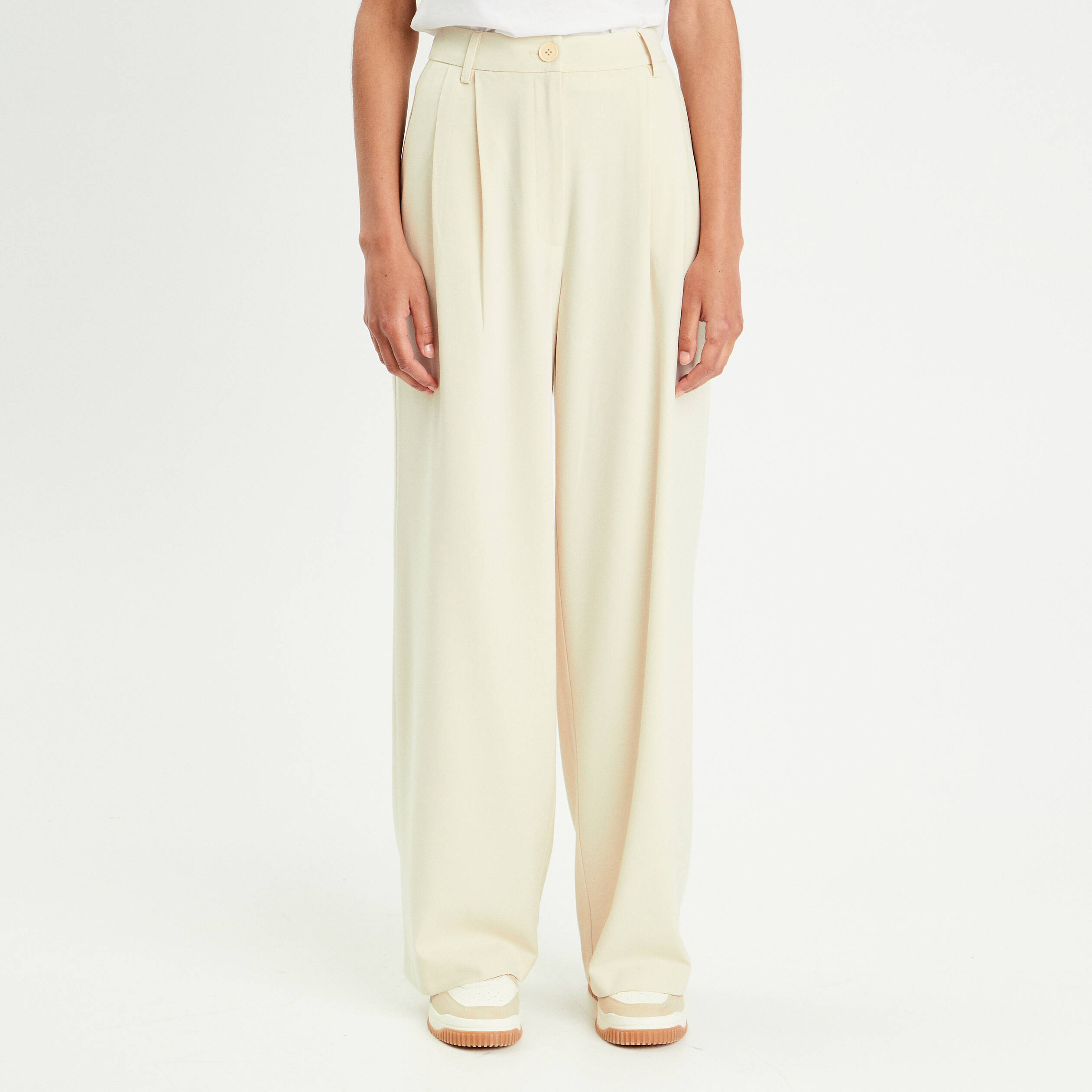 pantalon large a pinces ecru femme Pantalon large à pinces ecru femme
