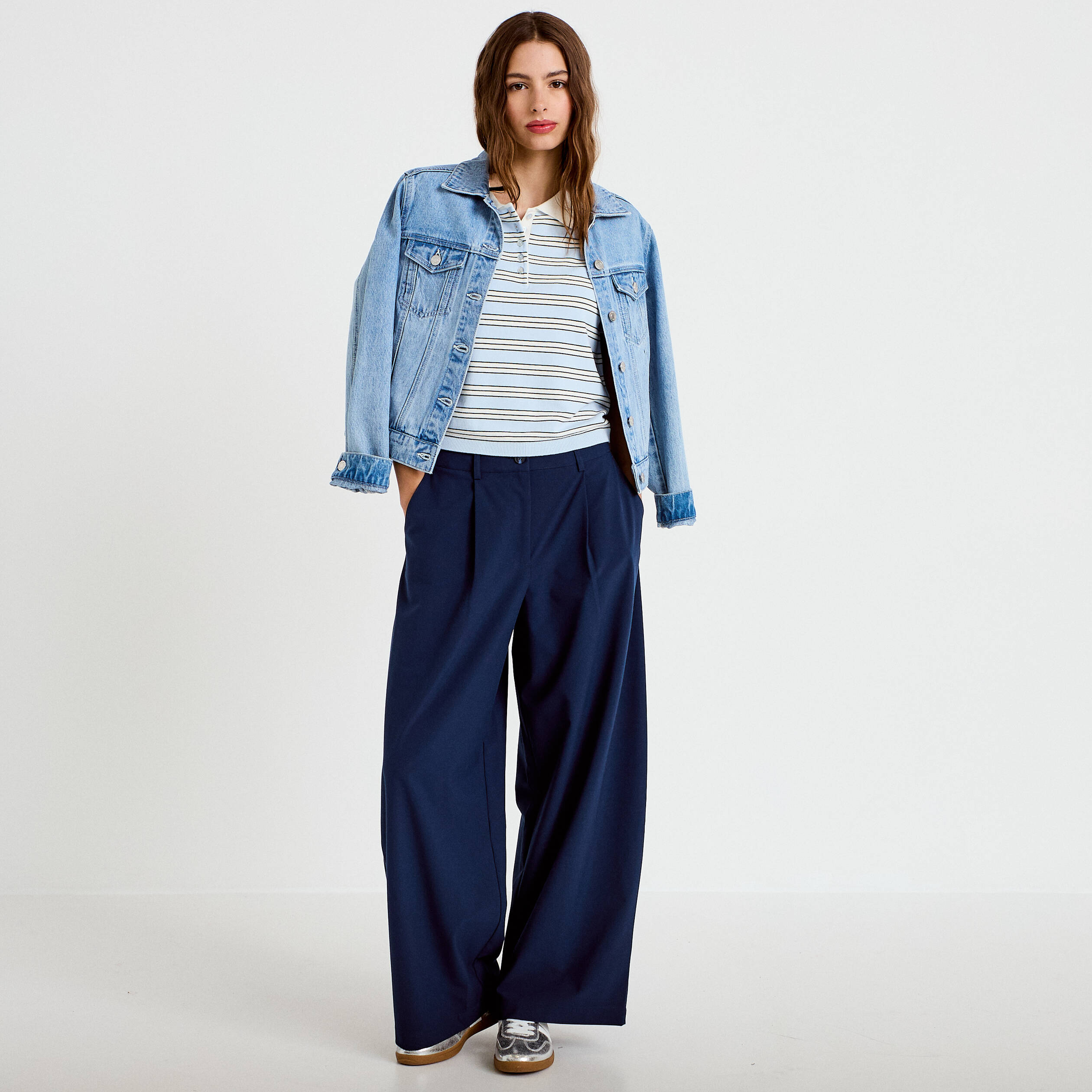 Pantalon bootcut taille standard bleu marine femme