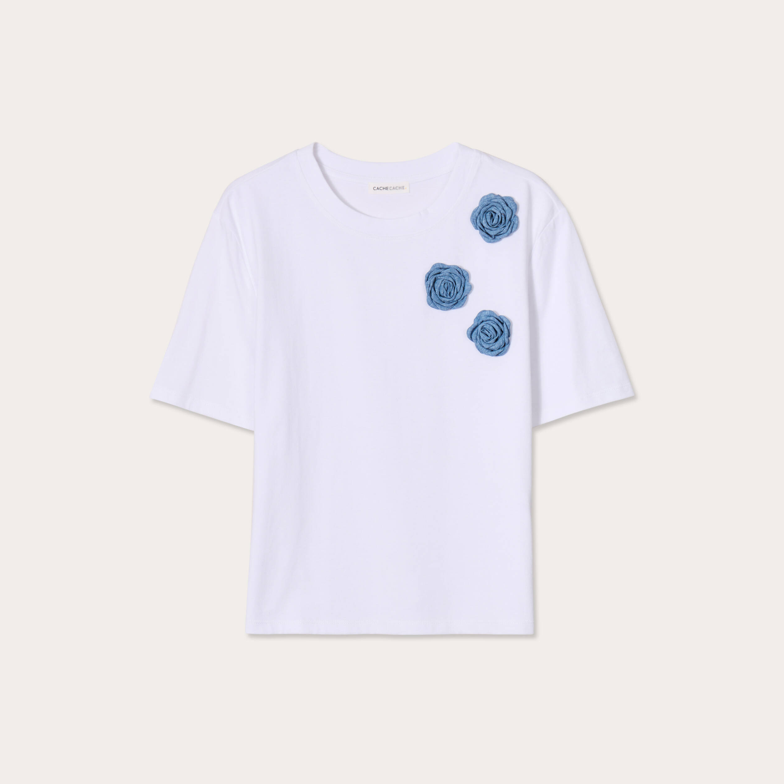 T-shirt détails fleurs blanc femme