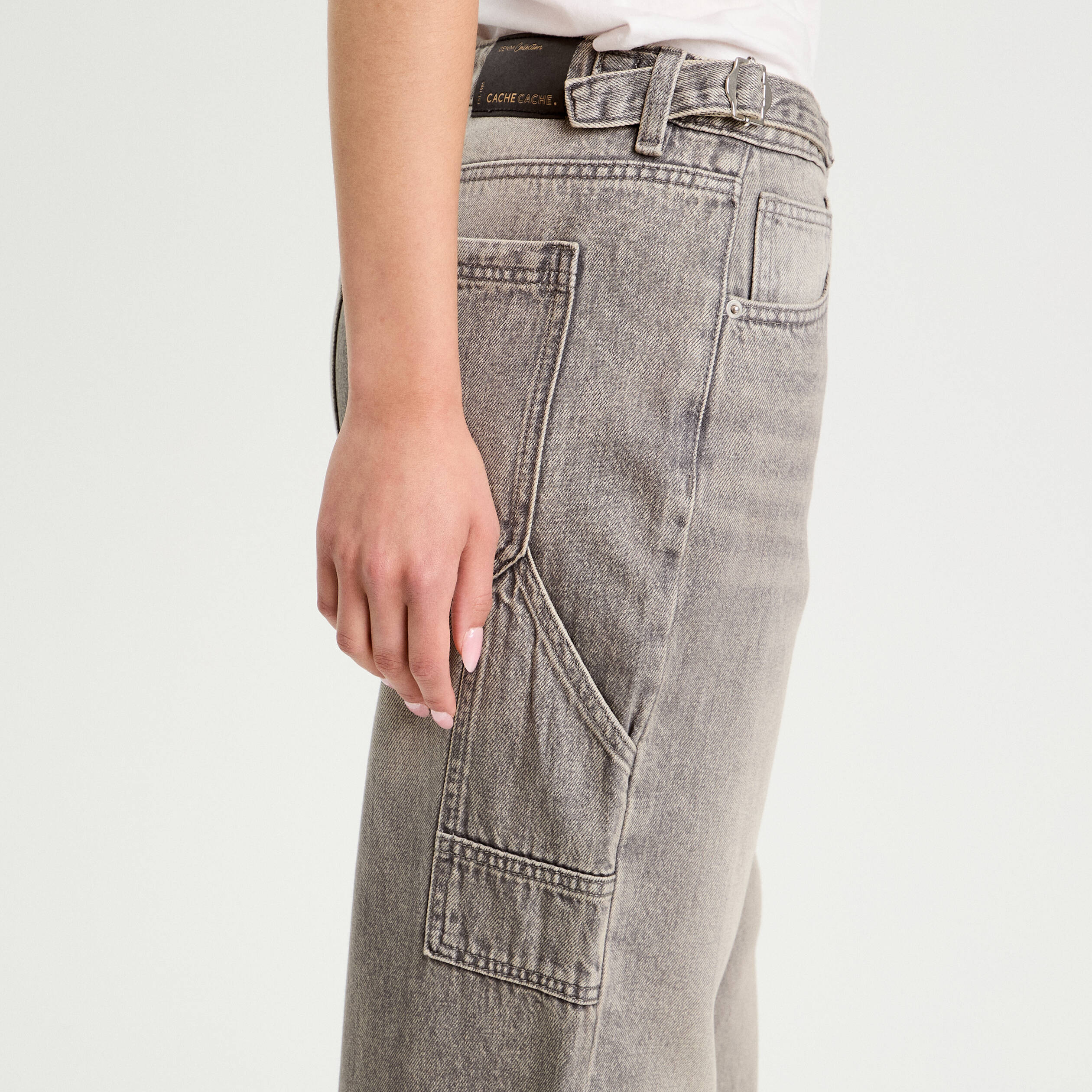 jeans large avec pattes denim gris femme Jeans large avec pattes denim gris femme