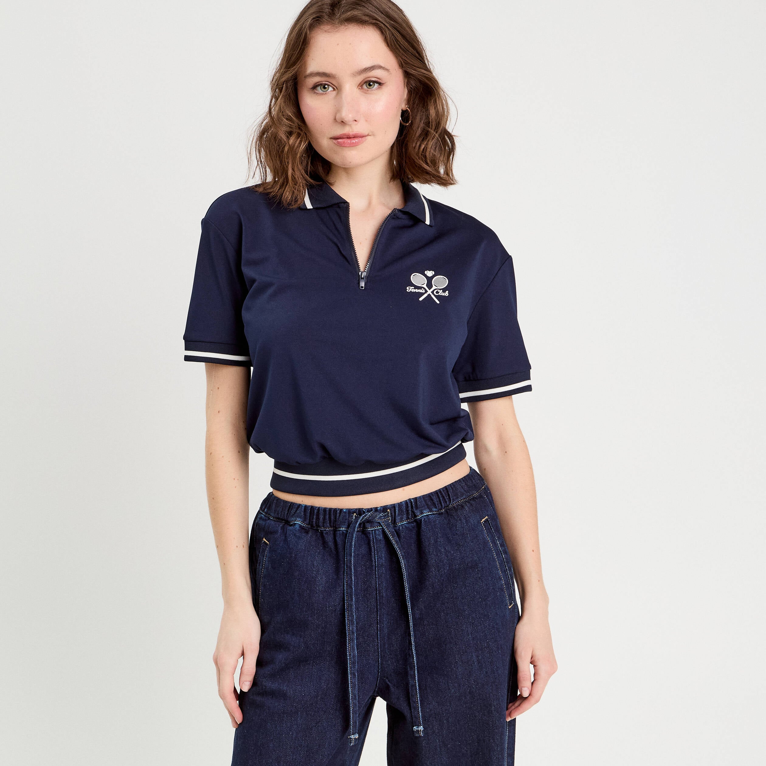Polo manches courtes bleu marine femme