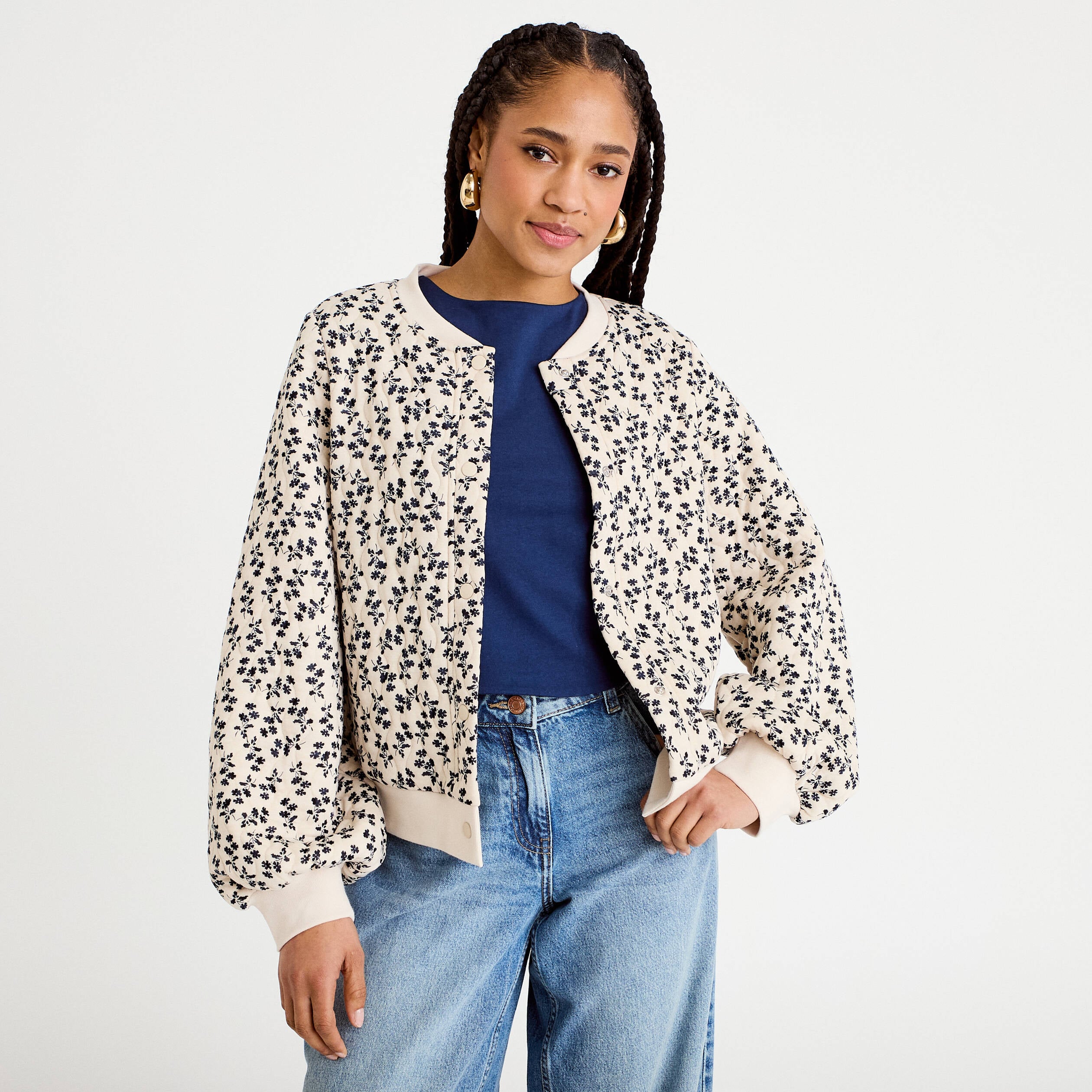 Bomber manches longues blanc femme
