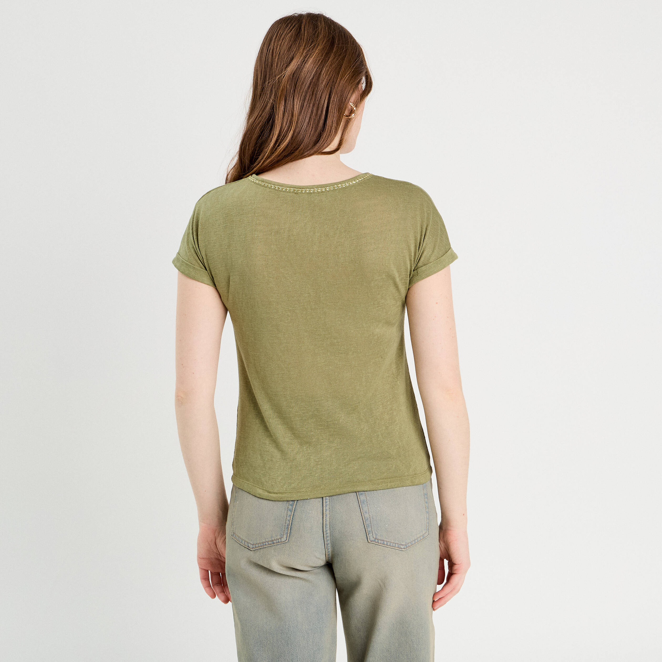 t shirt detail noeud vert kaki femme T-shirt détail noeud vert kaki femme