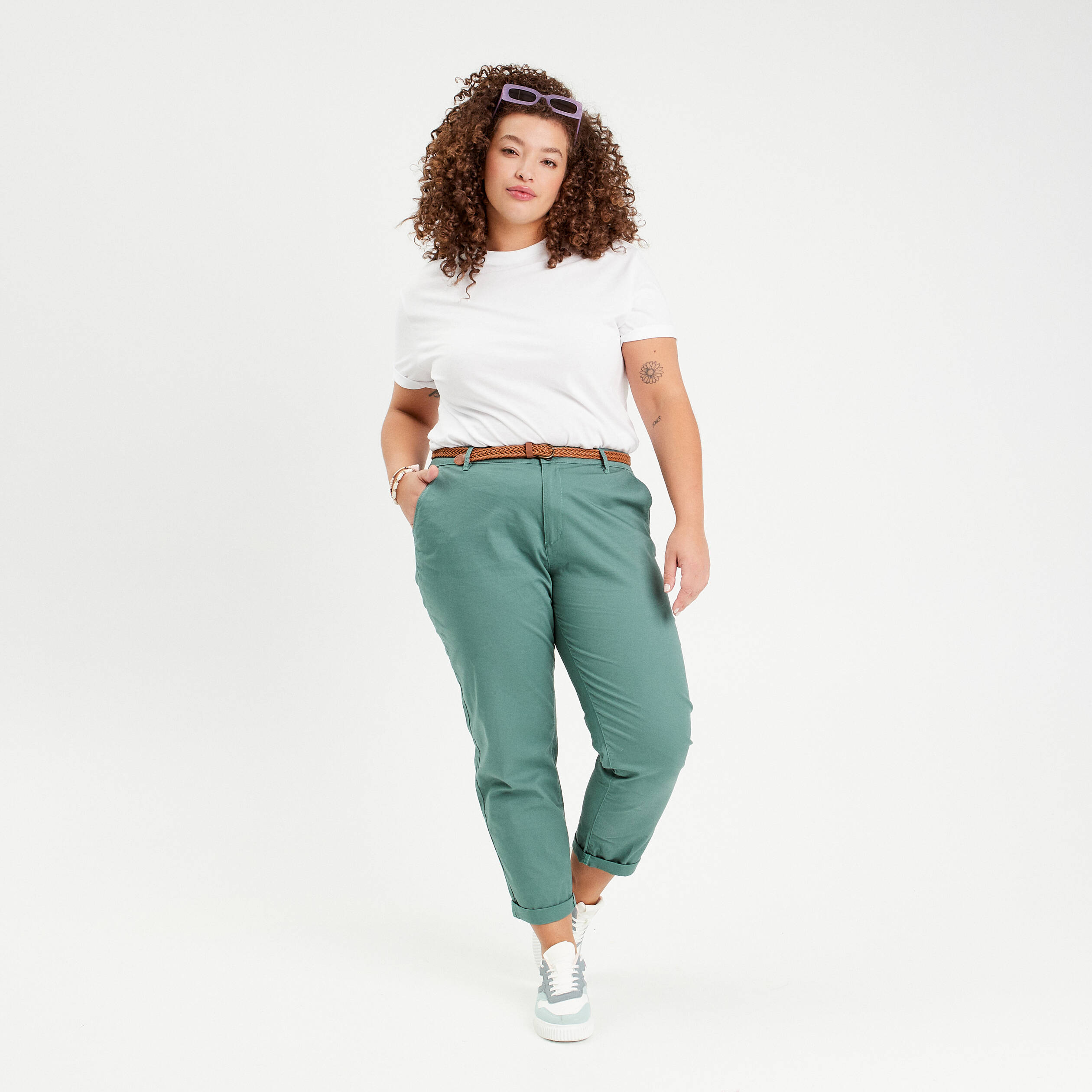 Pantalon chino 7 8eme vert fonce femme Vibs