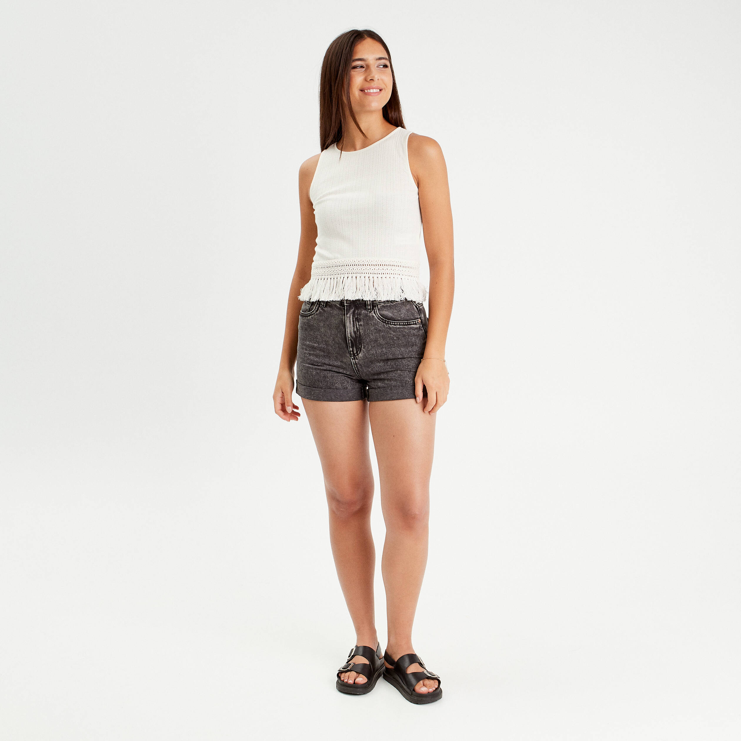 debardeur avec franges ecru femme Débardeur avec franges ecru femme
