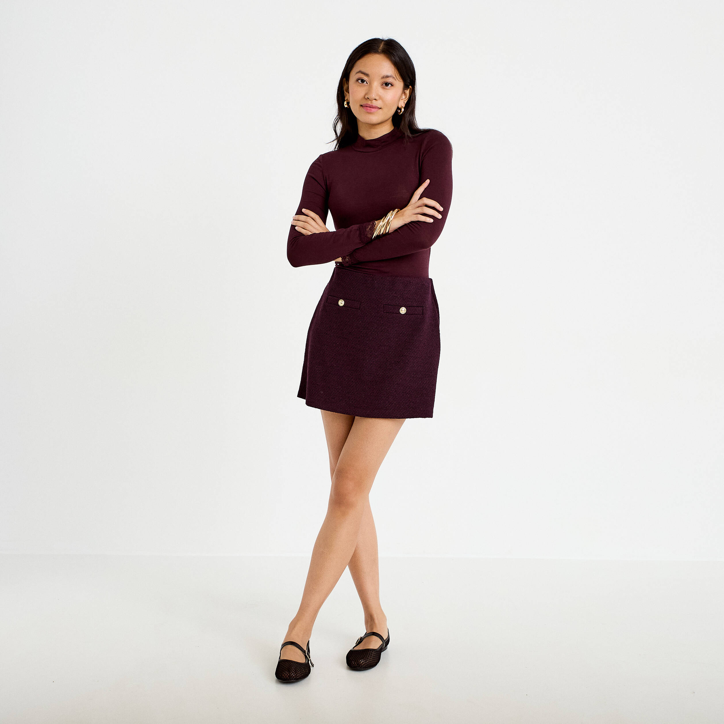 Jupe-short courte violet fonc&eacute; femme