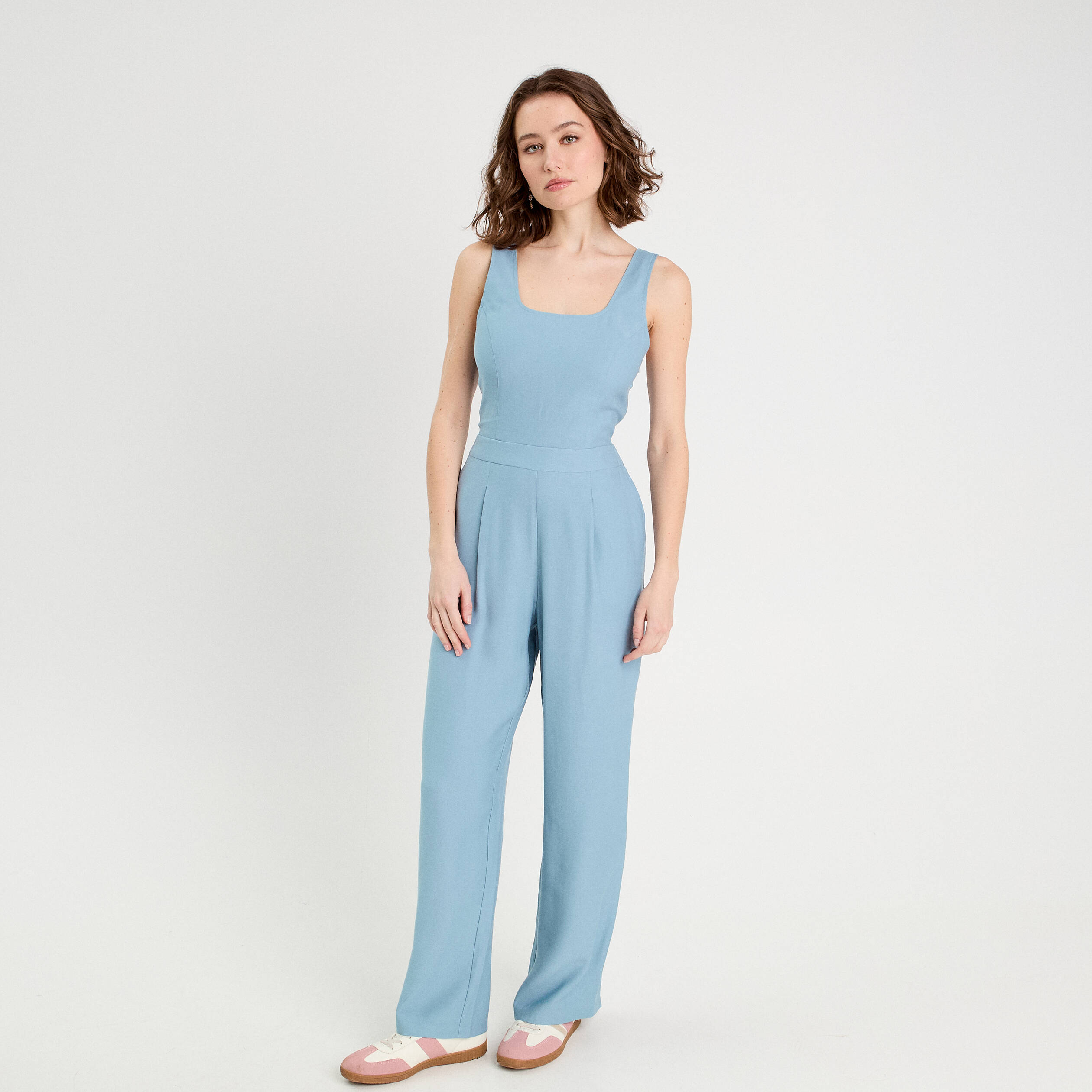 Combinaison pantalon droite bleu gris femme