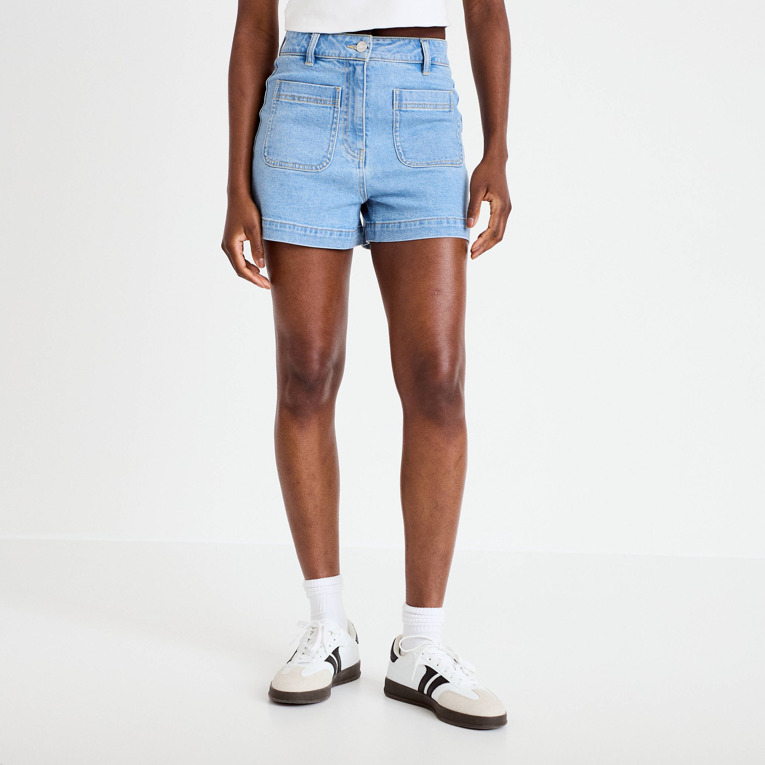 Short mom en jean denim bleach femme