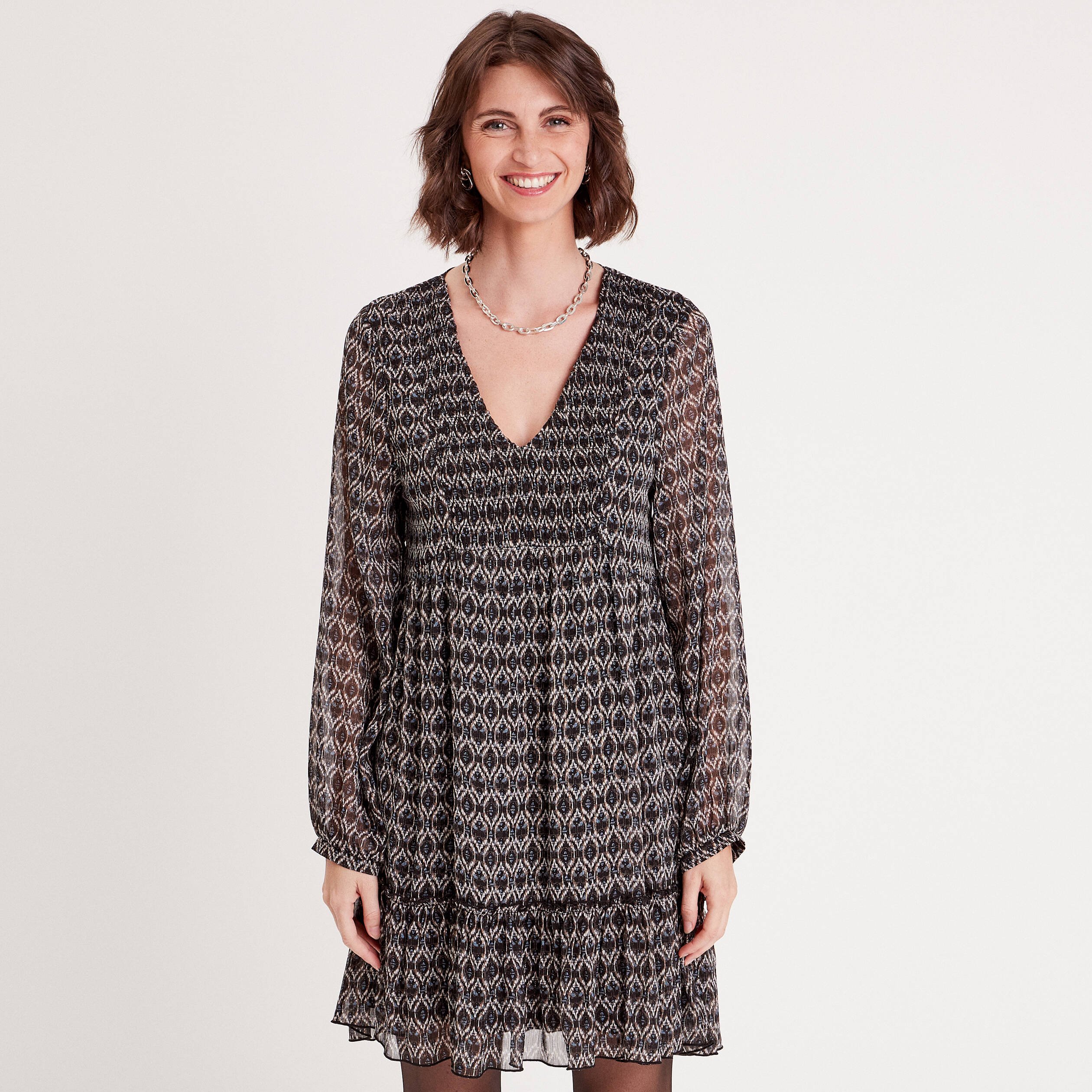 Robe trapèze col en V noir femme | Vibs