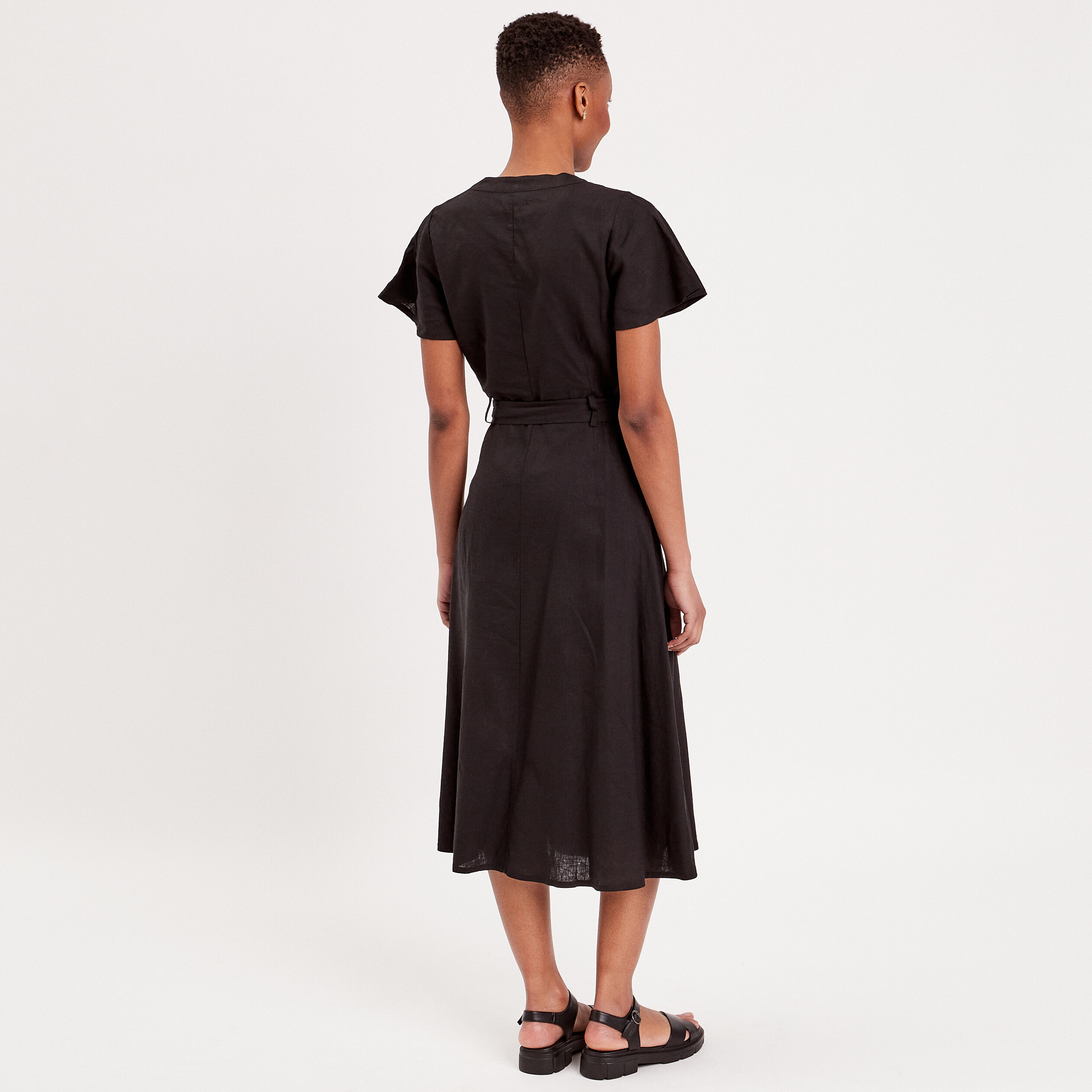Robe Boutonnée Koton Col V Manches Longues - Noir, Taille 38, Coupe Féminine