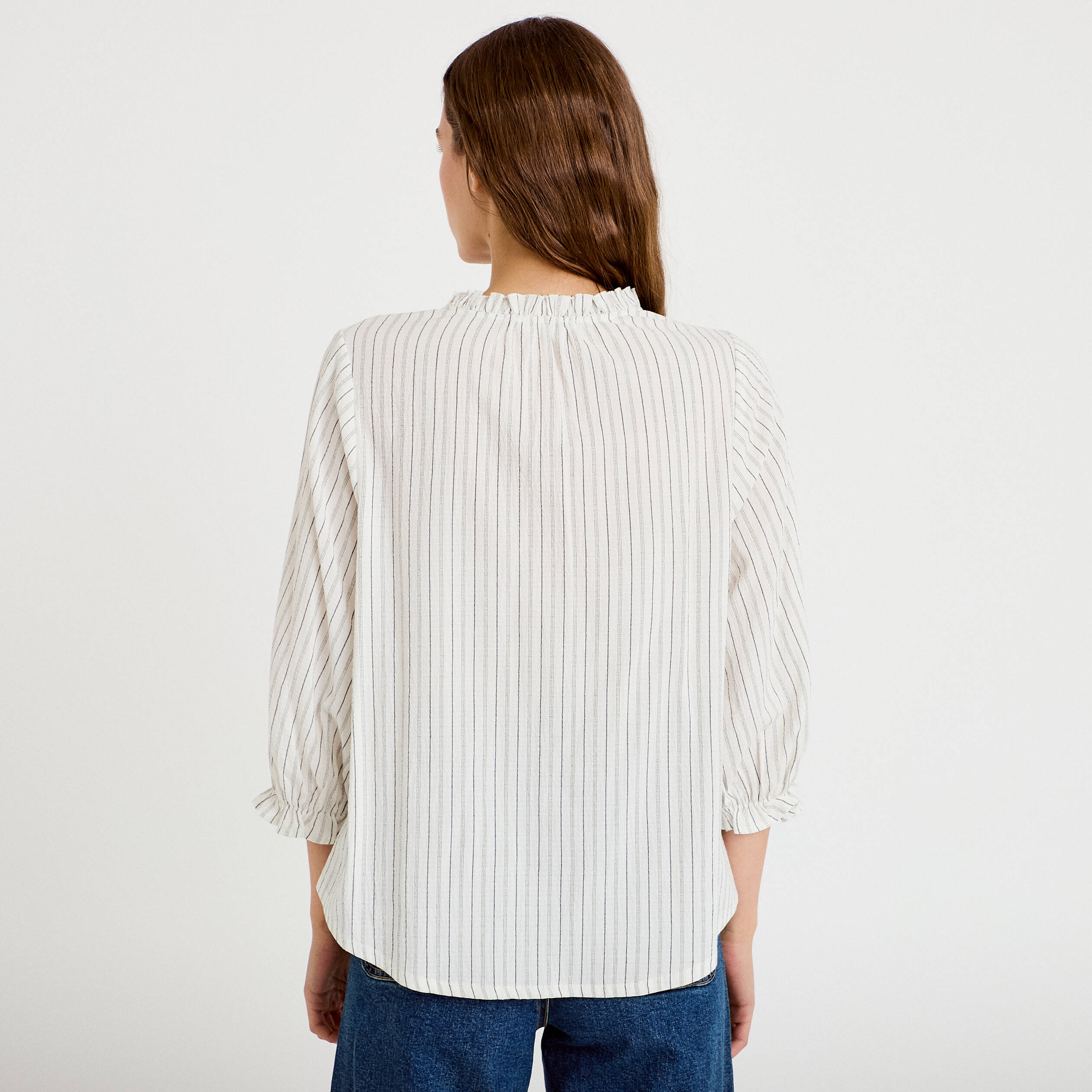 Blouse ample broderie manches 3/4 blanc femme