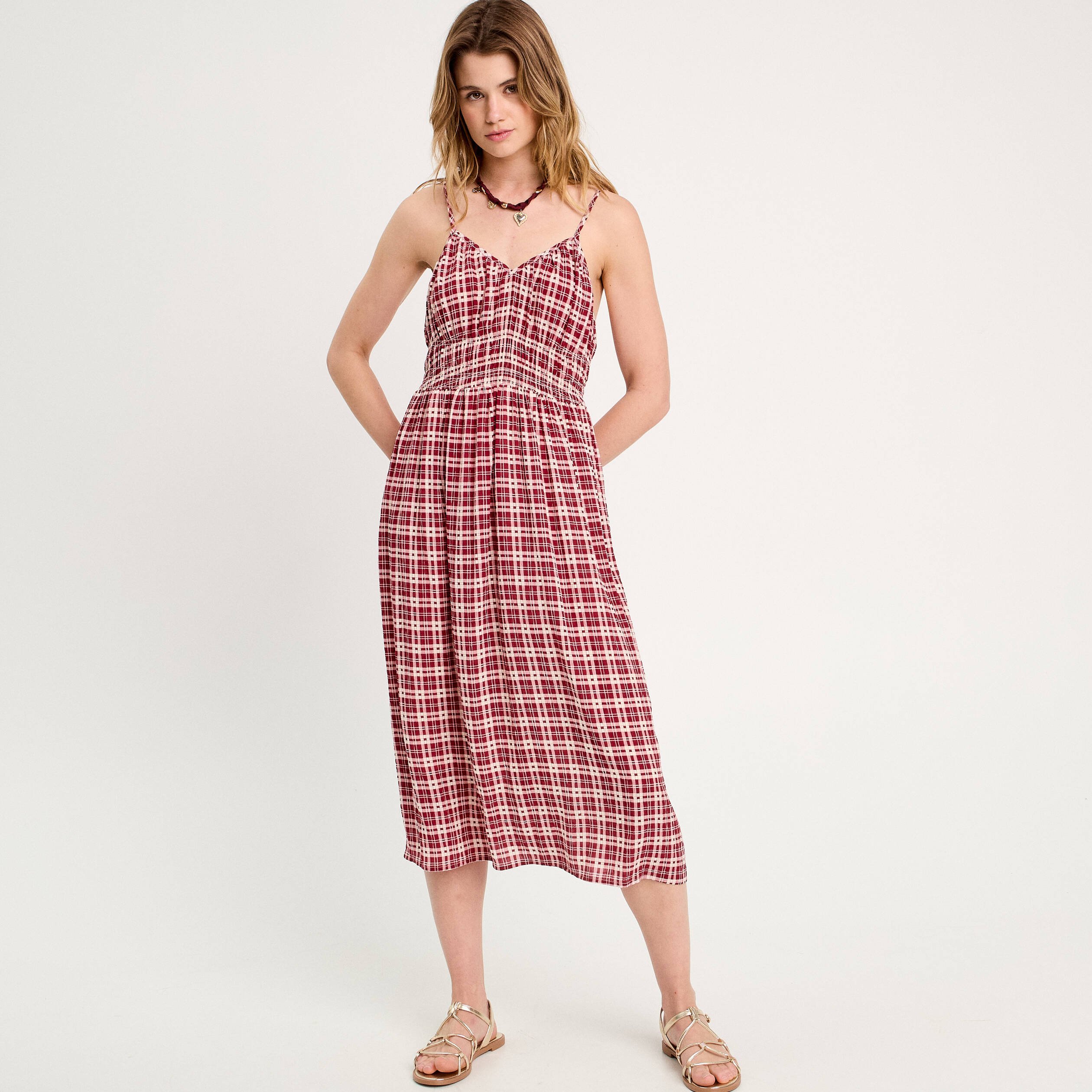 robe midi evasee bretelles bordeaux femme Robe midi évasée bretelles bordeaux femme