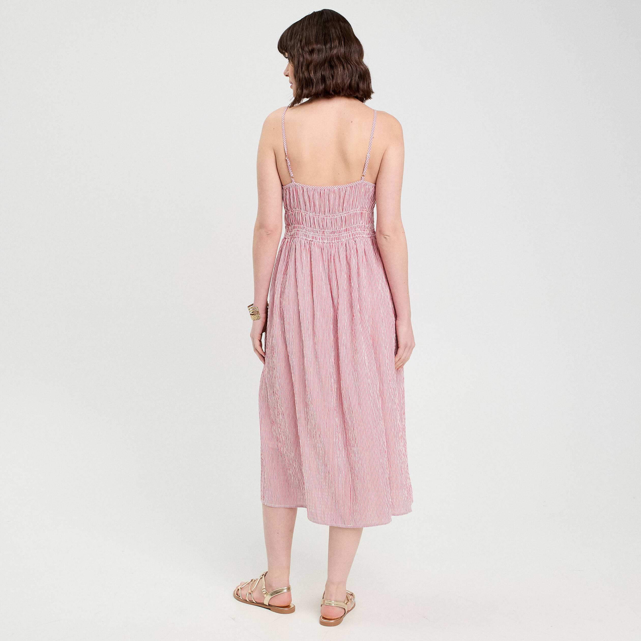 robe midi evasee bretelles vieux rose femme Robe midi évasée bretelles vieux rose femme