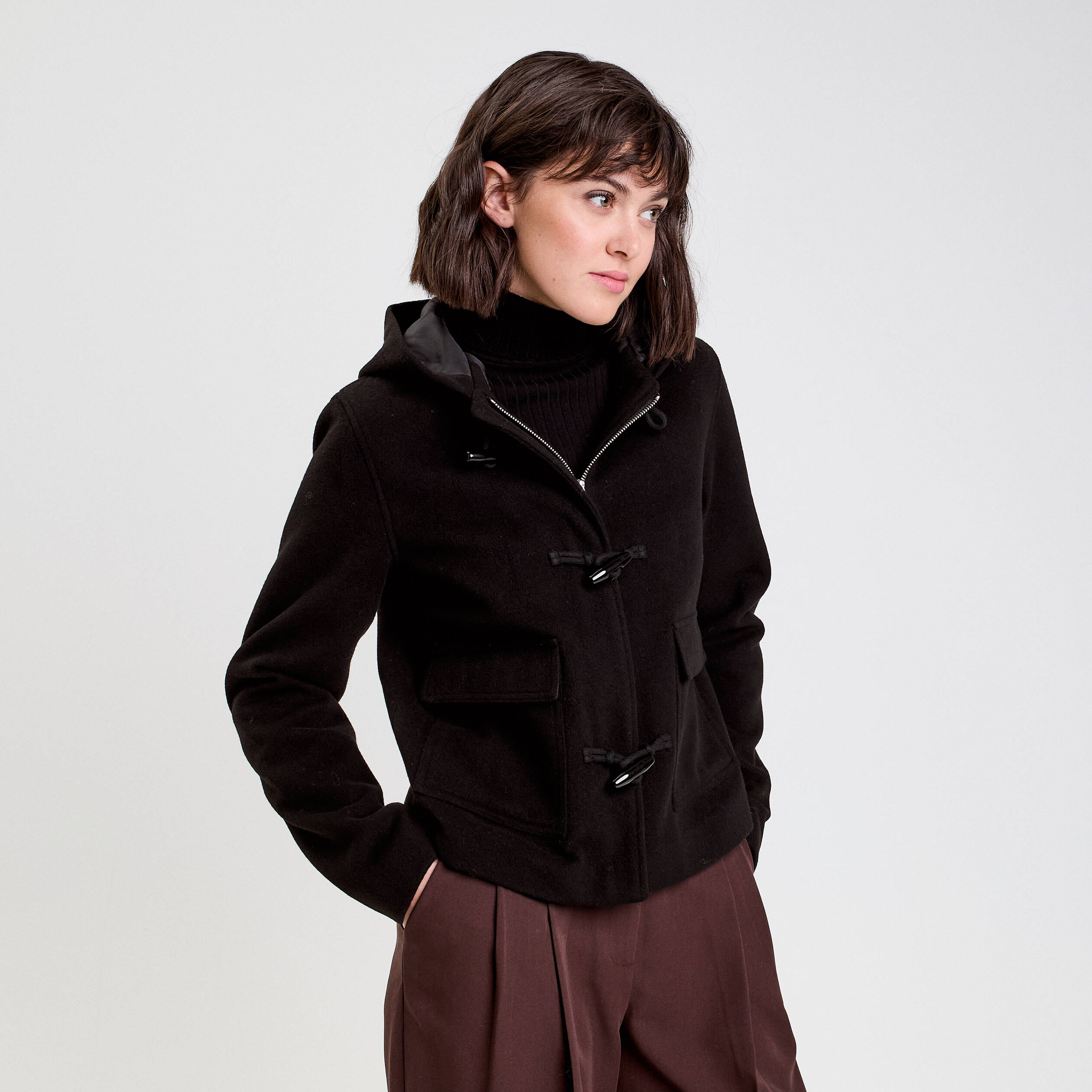 Manteau style dufflecoat noir femme