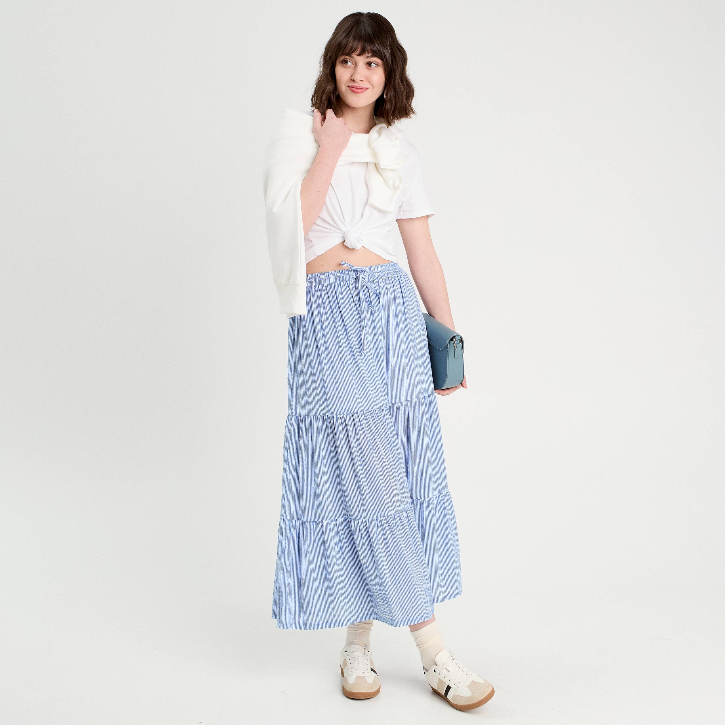 Jupe longue trapèze bleu clair femme