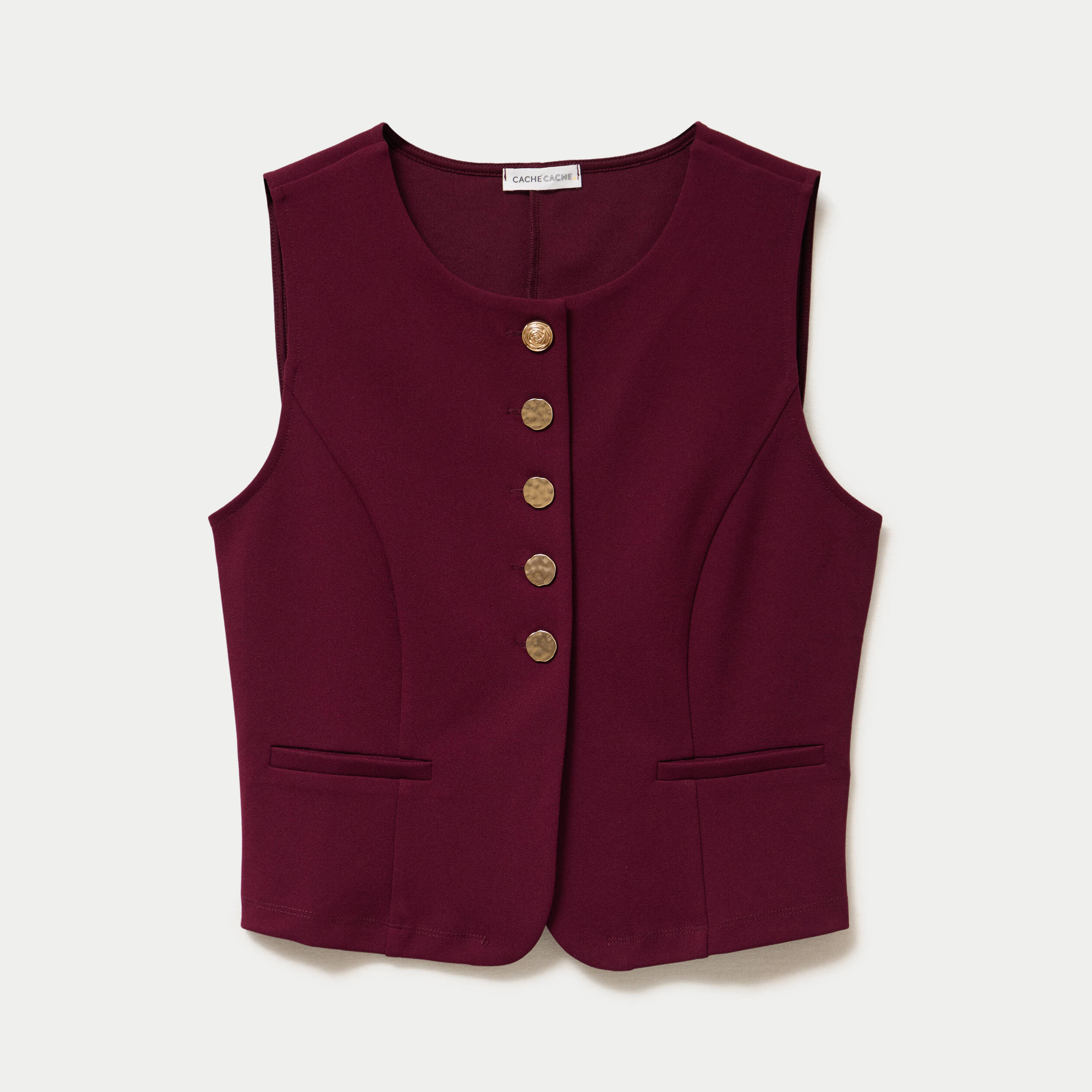 Gilet sans manches col rond bordeaux femme